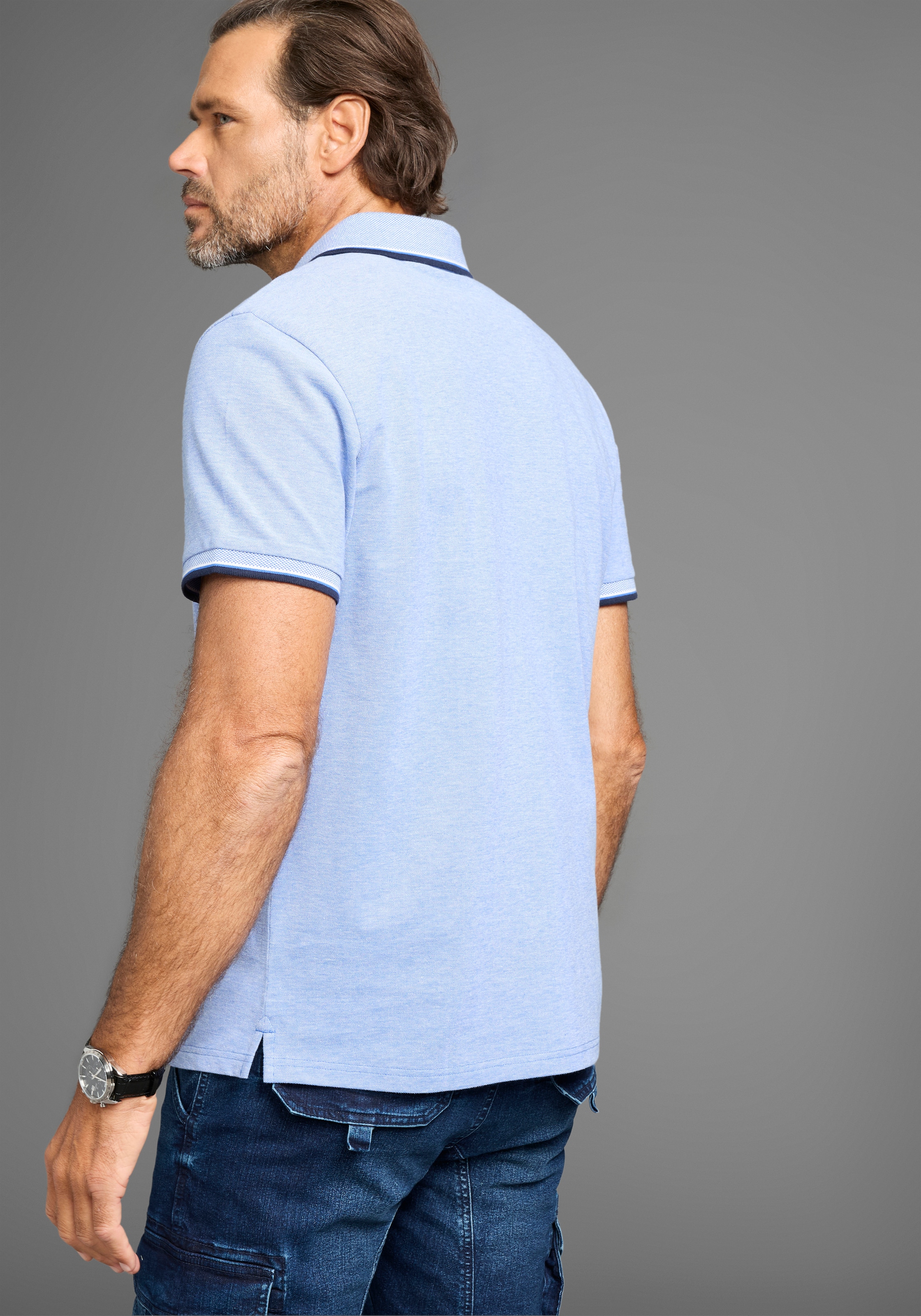 H.I.S Poloshirt, mit sportlichen Kontraststreifen & Logo-Stickerei