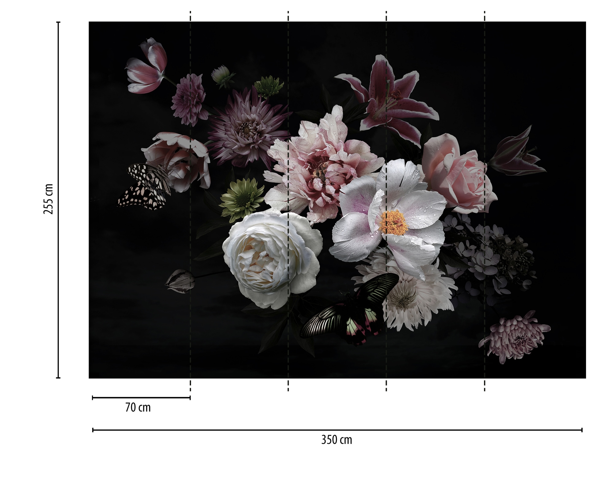 A.S. Création Vliestapete »Fototapete Dunkle Blumen Stillleben Schmetterlinge« matt strukturiert