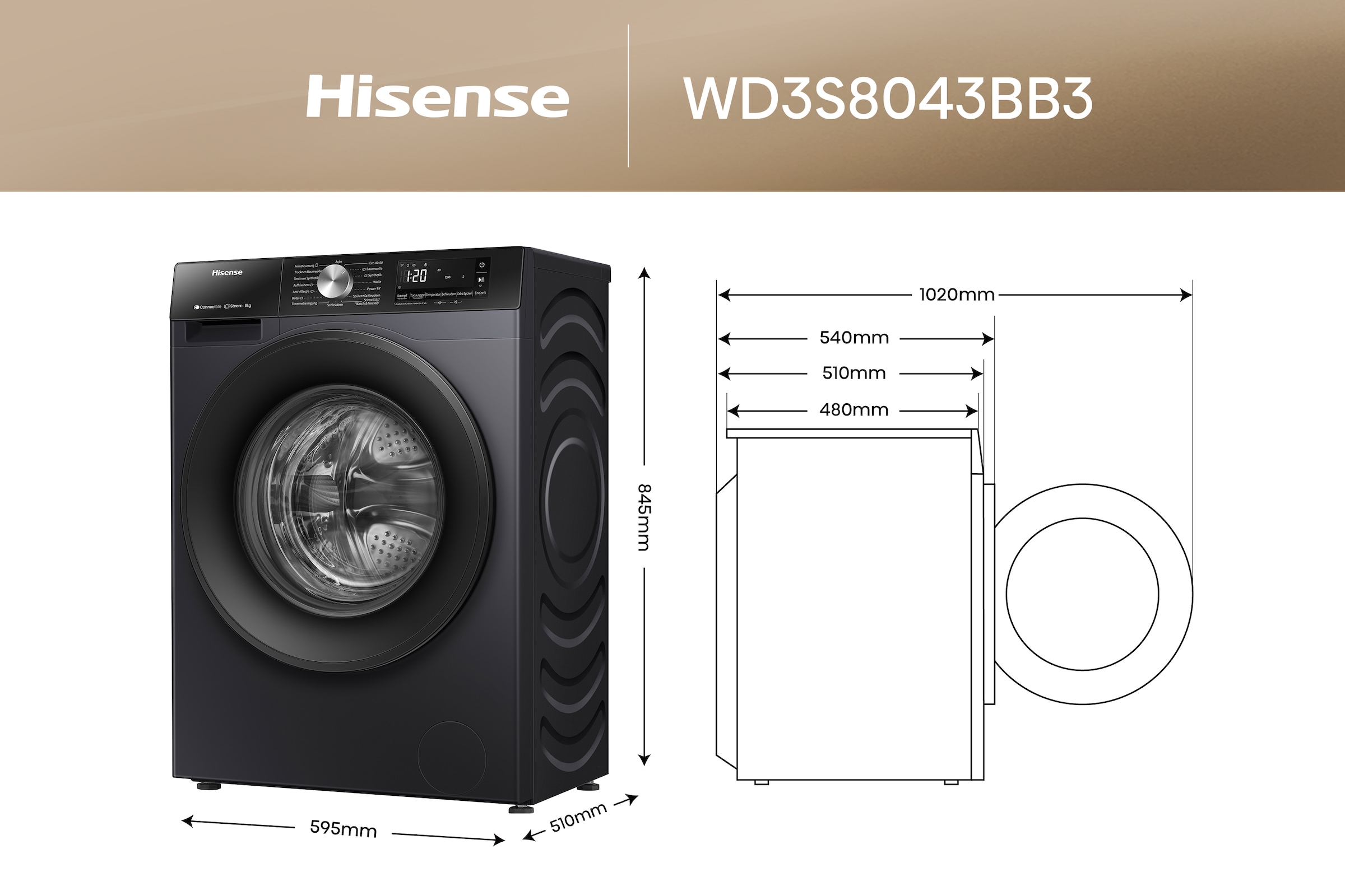 Hisense Waschtrockner »WD3S8043BW3«