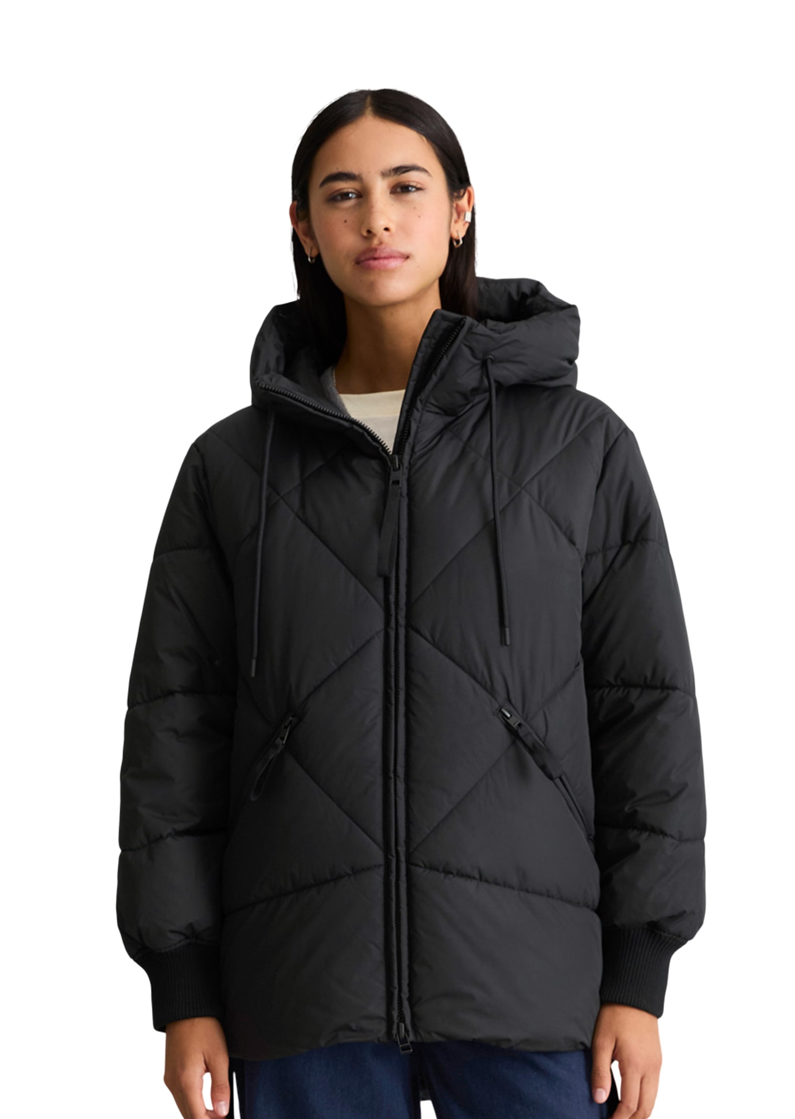 Marc O'Polo DENIM Steppjacke mit Kapuze relaxed aus recyceltem Polyester, mit Rautensteppmuster