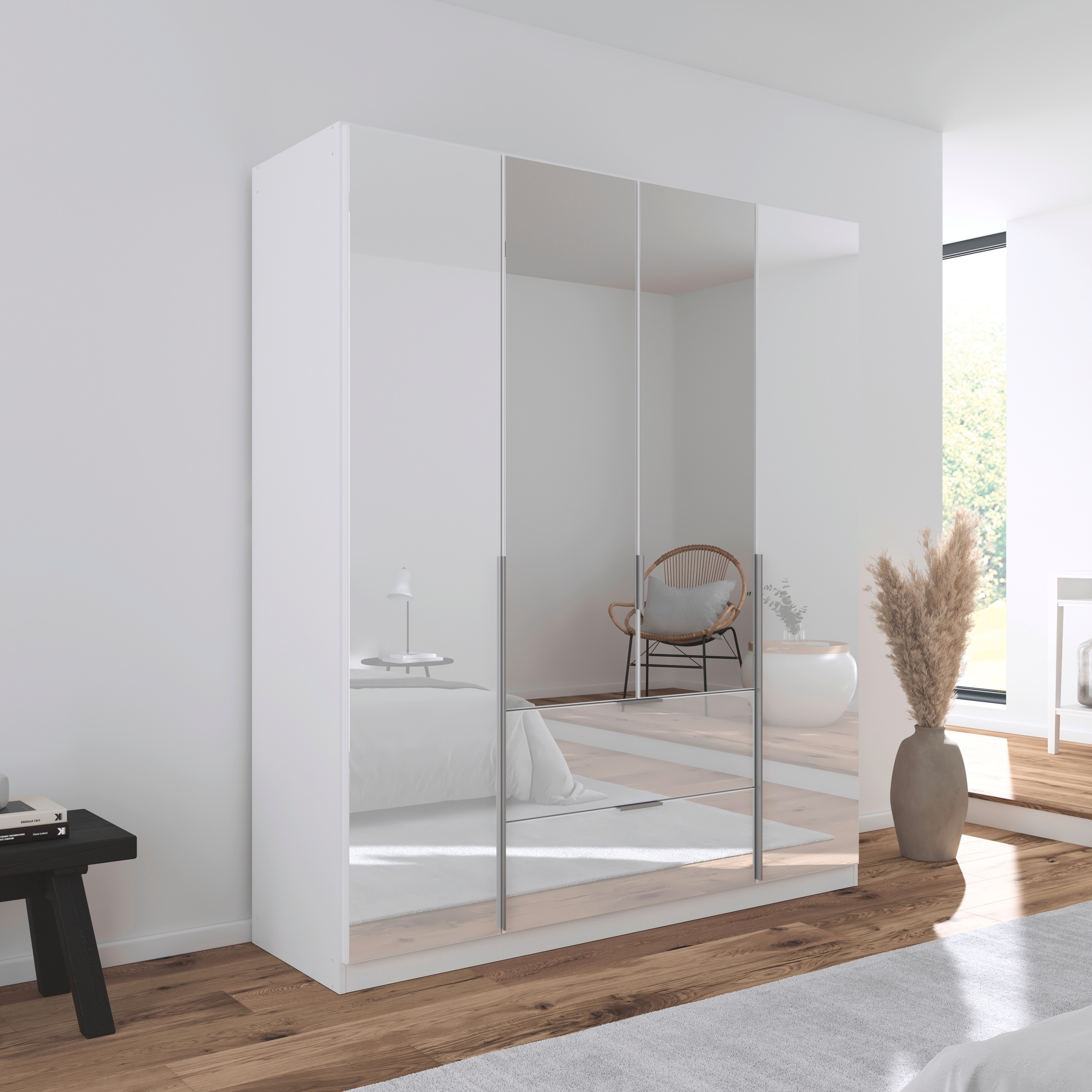 rauch Drehtürenschrank »Kleiderschrank Kleiderschränke Schrank Garderobe AGORDO mit Glasfront«, (in zwei Griff-Farben mit Glasfront), mit Außenschubkästen, in 6 Breiten und 2 Höhen MADE IN GERMANY