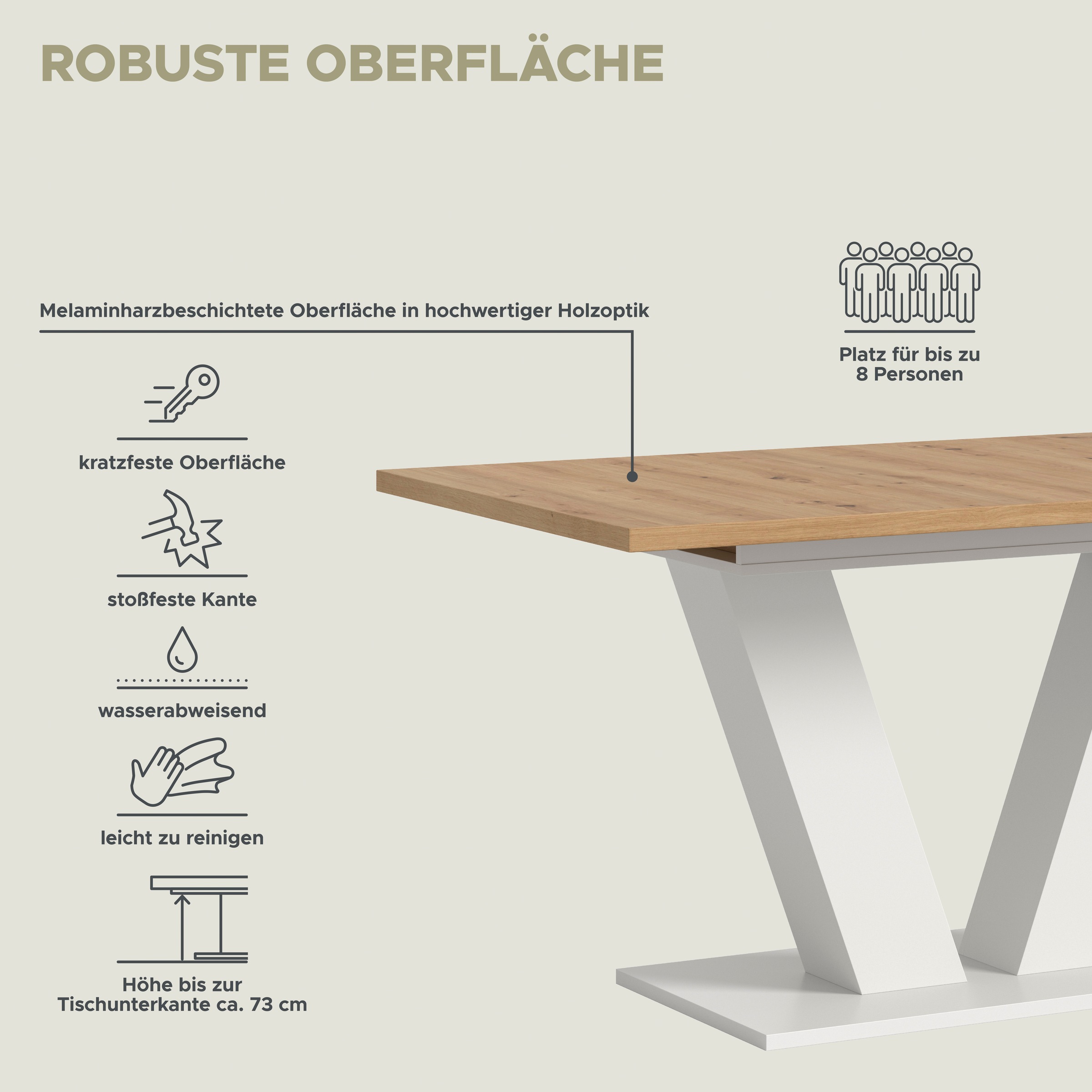 INOSIGN Esstisch »Motus, ausziehbar 150 -190 cm, inklusive 40 cm Einlegeplatte« Set, 1 Stk. tlg. V-Gestell mit Bodenplatte, Tisch, Küchentisch, Esszimmer, Küche