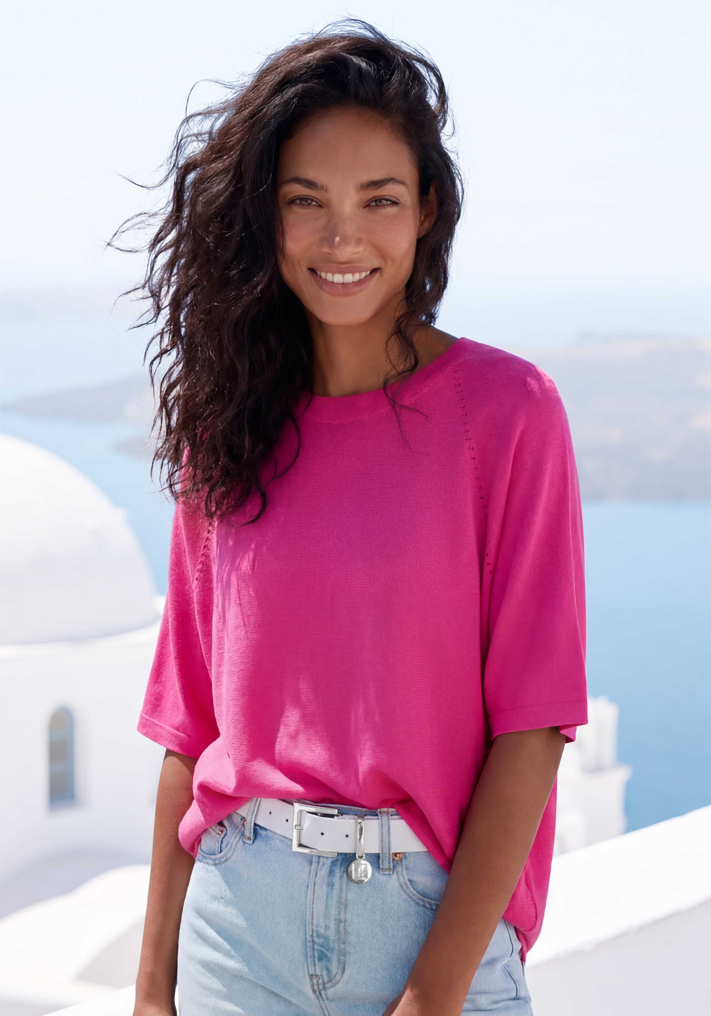 Vivance Kurzarmshirt "mit sommerlichem Lochstrickmuster" aus luftigem Viskose-Strick