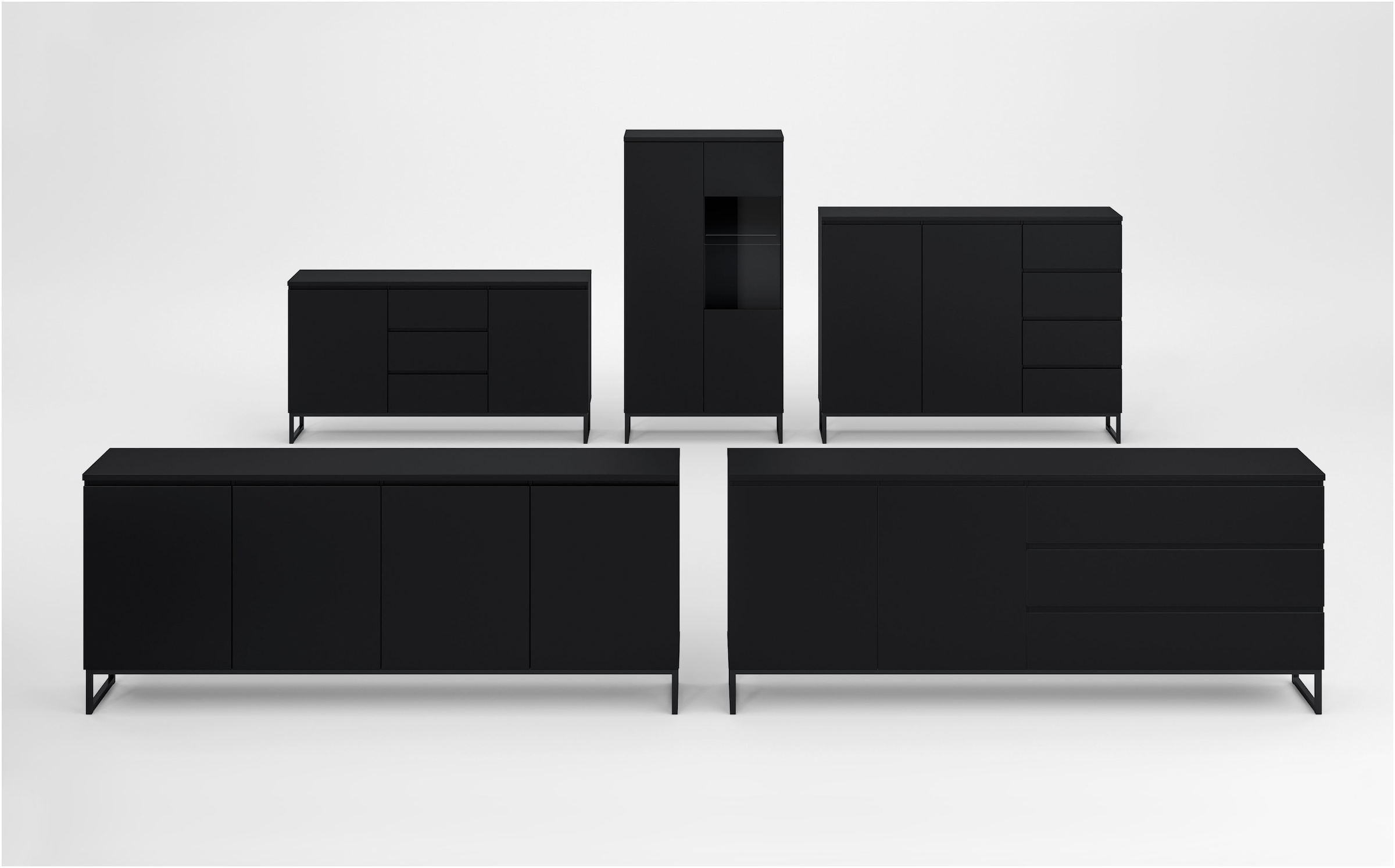 OTTO home Sideboard »Modo II, Breite 200 cm, moderne grifflose Kommode 2Türen/3 SK« Schubladenkommode viel Stauraum, Einlegeböden verstellbar, Metallkufen