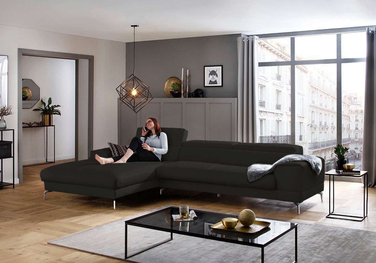 W.SCHILLIG Ecksofa »piedroo, Designsofa mit tollem Sitzkomfort, elegant und bequem, L-Form«, Kopfteilverstellung, wahlweise mit Sitztiefenverstellung, Breite 343cm