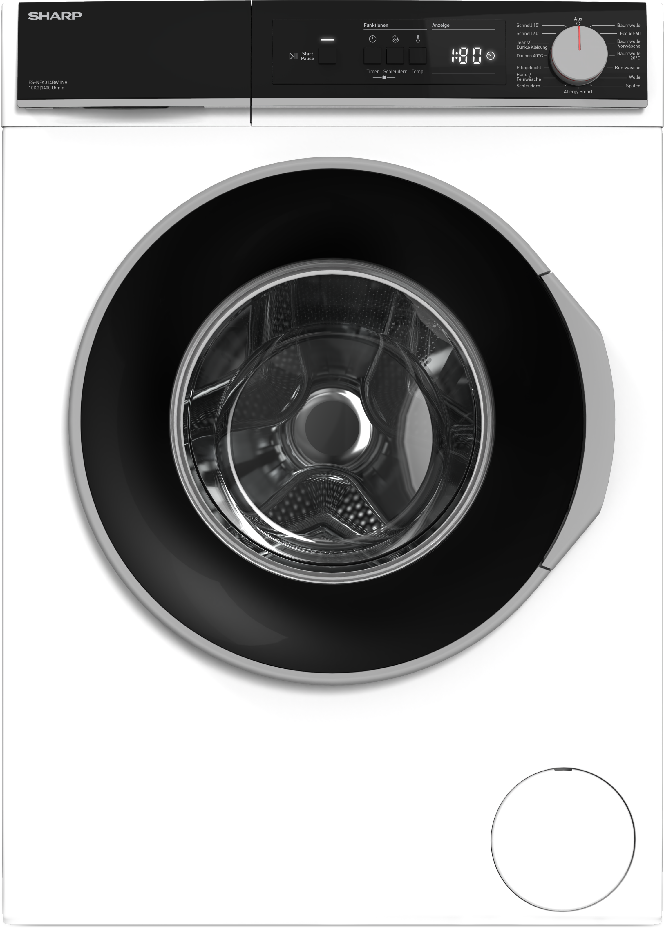 Sharp Waschmaschine Budget Class »ES-NFA014BW1NA-DE«, 10 kg, 1400 U/min, 10kg / A / AquaStop / Black panel and door-ring / White