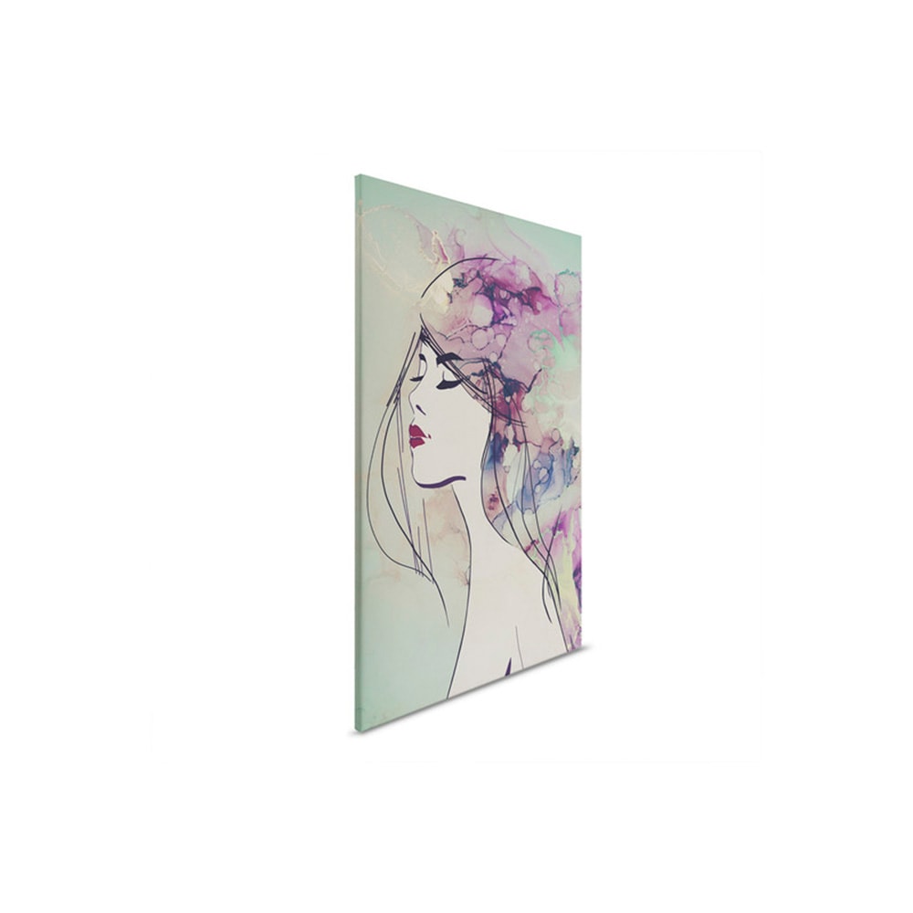 A.S. Création Leinwandbild »Lady 3 - Wandbild Bunt Grün Violett Keilrahmen Kunst«, Personen, (1 St.), Canvas Aquarell Leinwand Frau Wandkunst Schlafzimmer Personen Modern