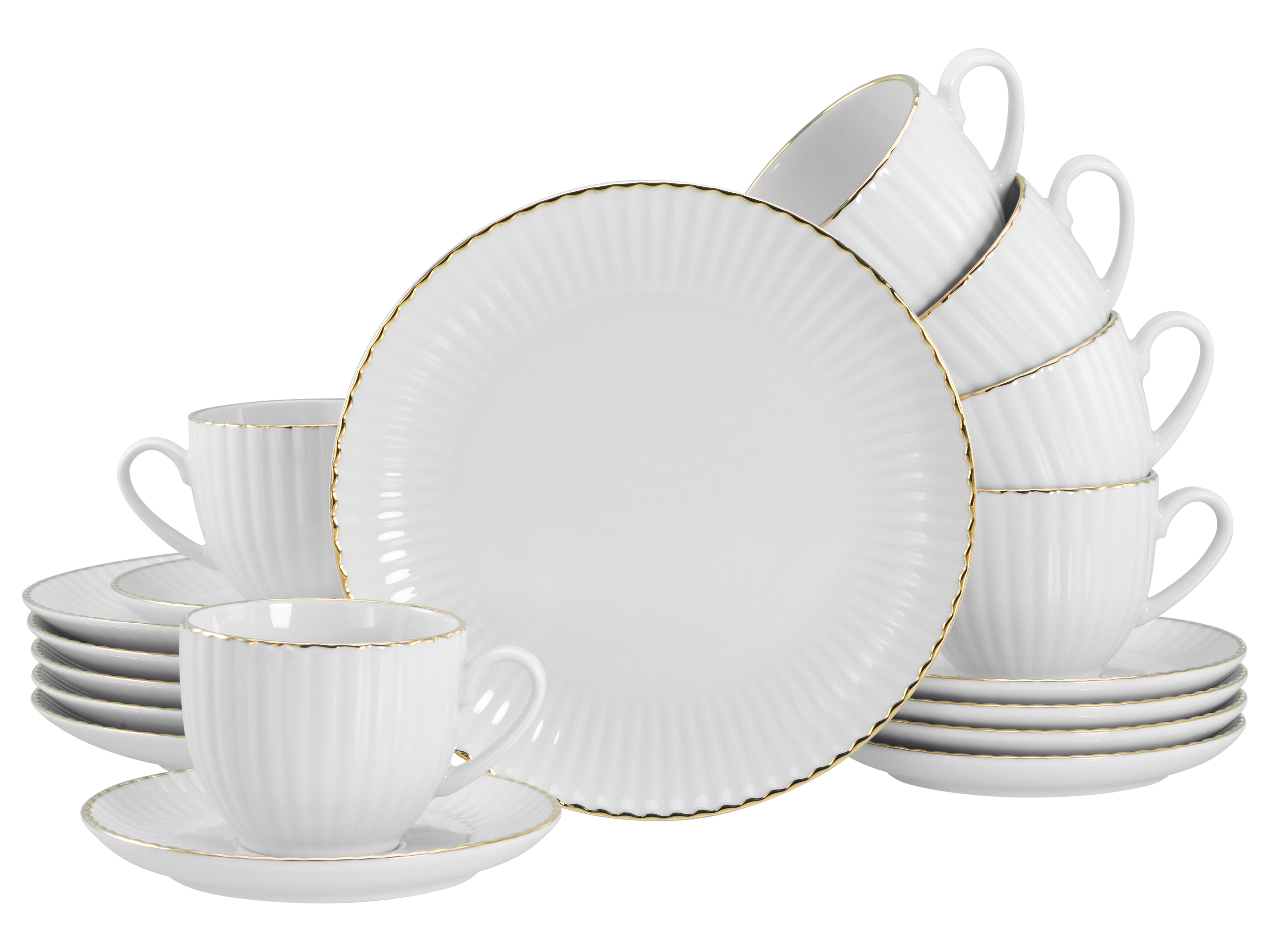 CreaTable Kaffeeservice "Allegra Goldband, Service 18-tlg." Klassisch, Elegant, Von Hand gemalter Goldrand