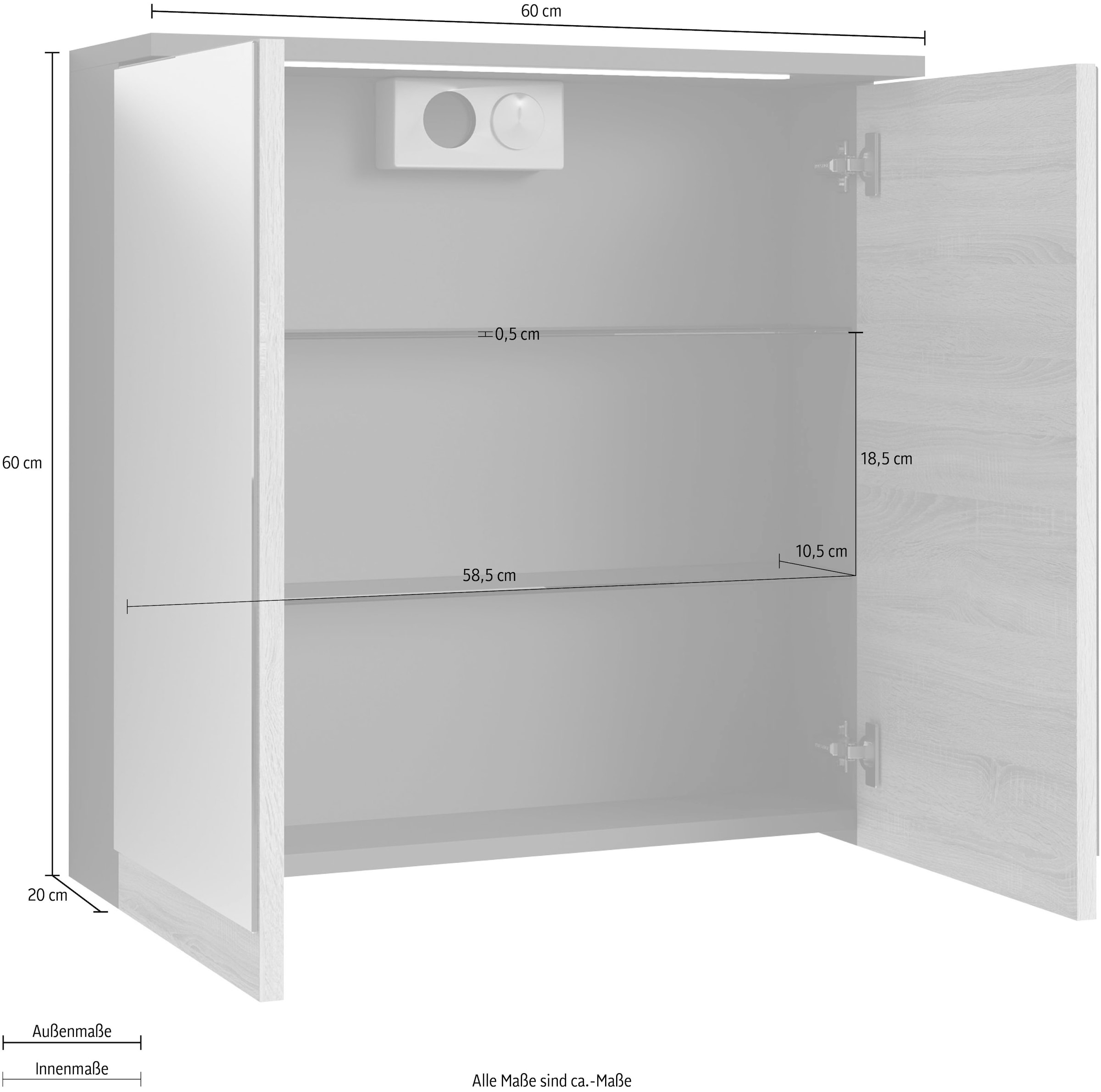 byLIVING Spiegelschrank »Marino«, Breite 60 cm, mit soft close Türen, inklusive LED Beleuchtung