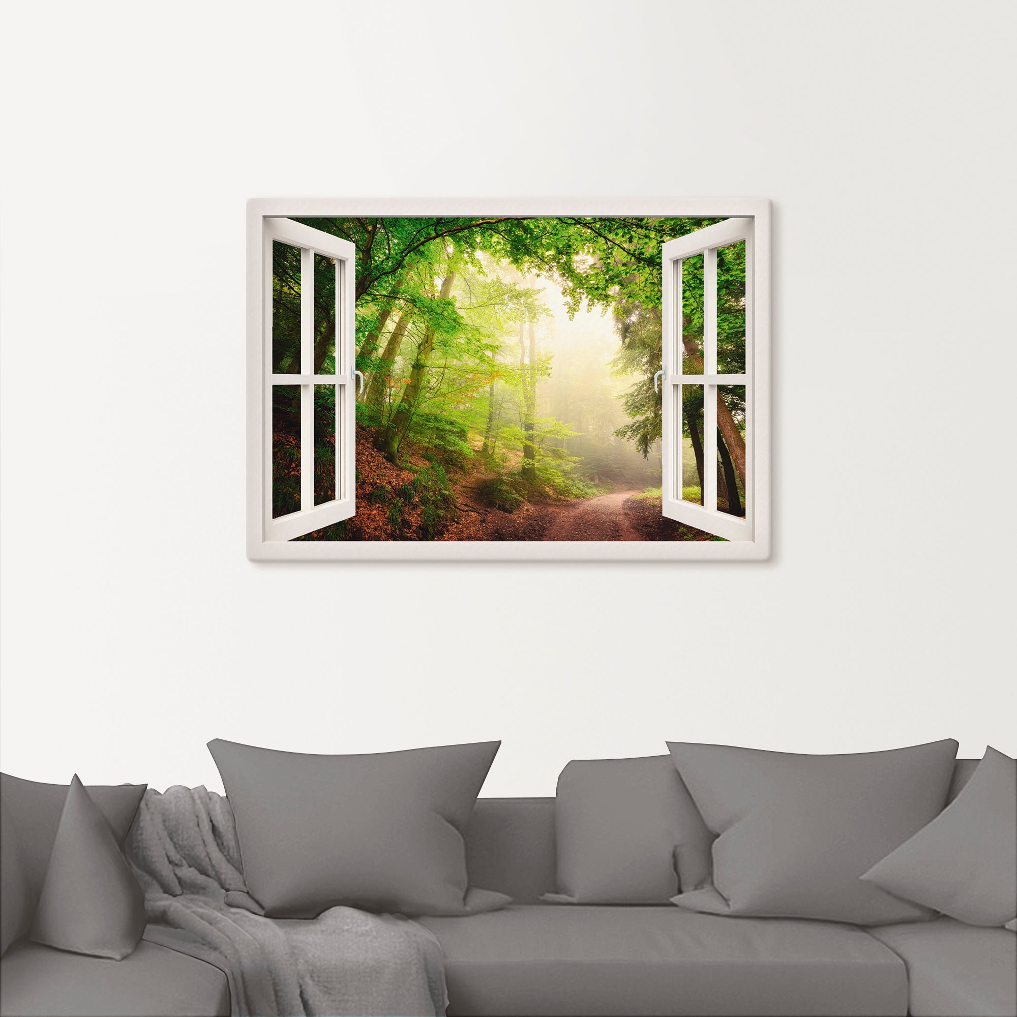 Artland Wandbild »Fensterblick Torbögen durch Bäume«, Wald, (1 St.), als Leinwandbild, Poster in verschied. Größen