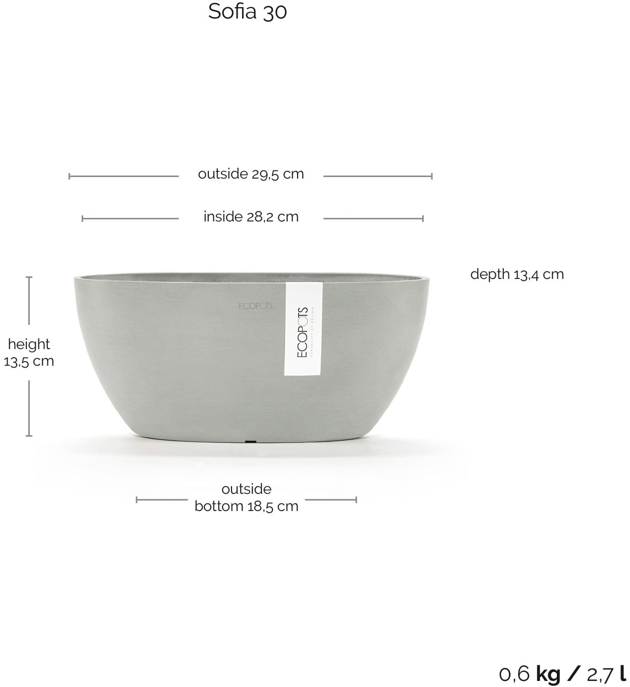 ECOPOTS Blumentopf »SOFIA White Grey« BxTxH: 13x13x13,5 cm