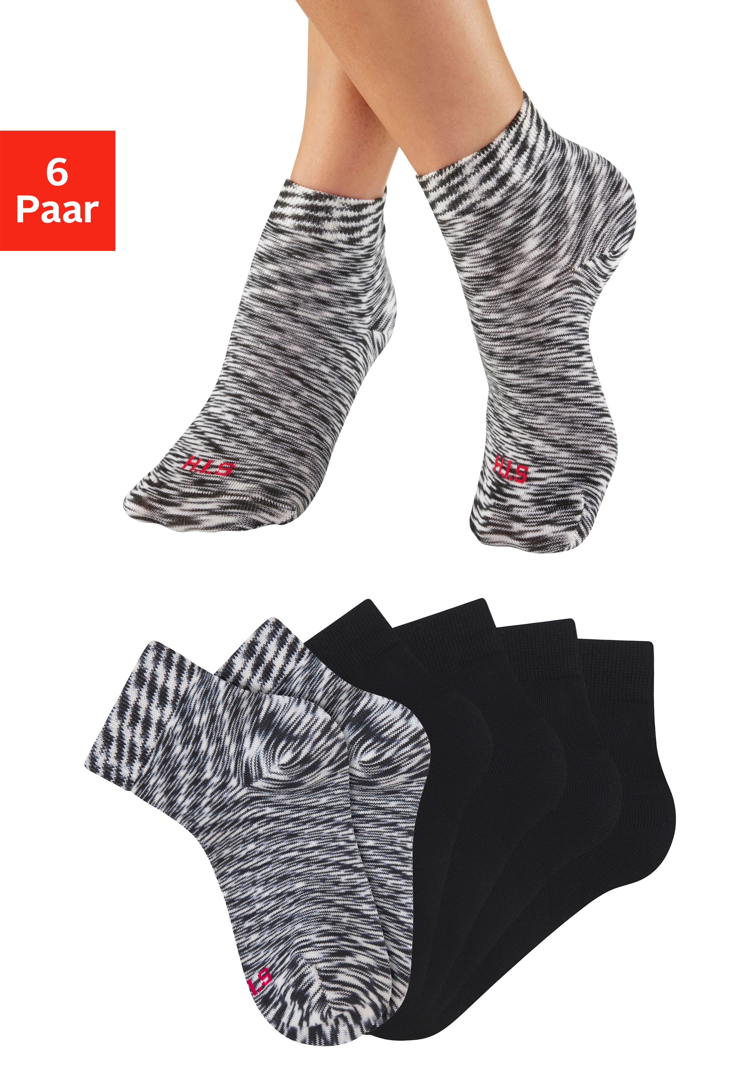 H.I.S Kurzsocken Packung, 6 Paar tlg. unifarben und meliert in einer Packung