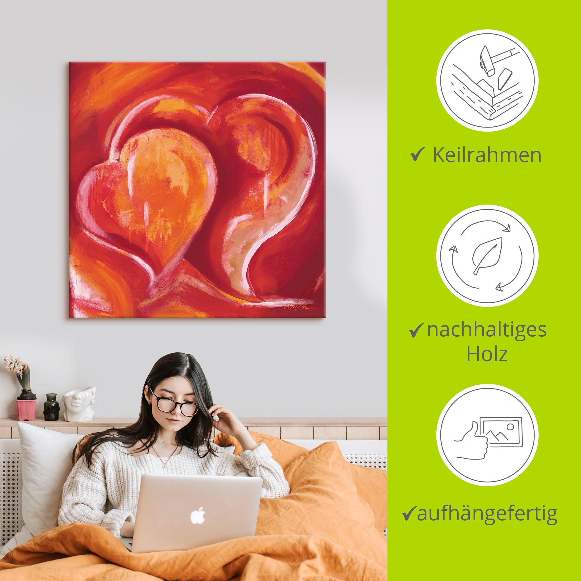 Artland Wandbild »Abstrakte Herzen - Rot«, Herzbilder, (1 St.), als Leinwandbild, Poster in verschied. Größen