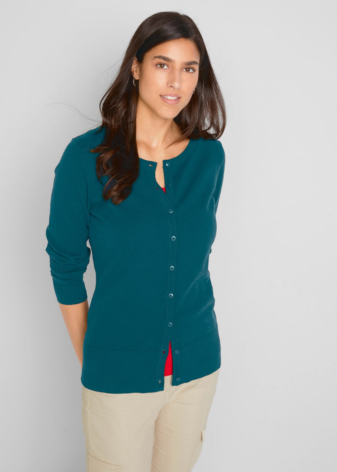 bonprix Strickjacke gerade Passform, unifarben, aus Baumwollmischung, mit K günstig online kaufen