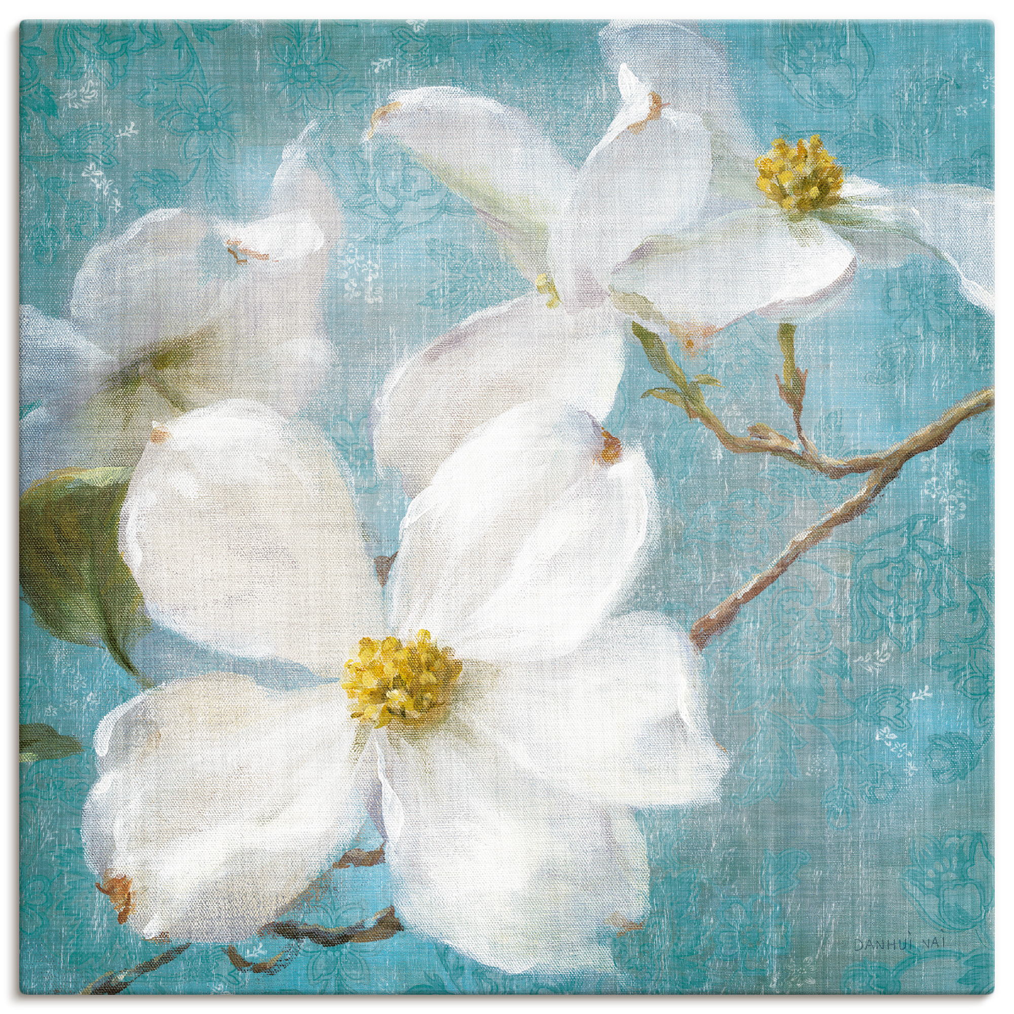 Artland Leinwandbild "Vintage Blüte I" Blumen 1 Stk. tlg. auf Holzrahmen gespannt