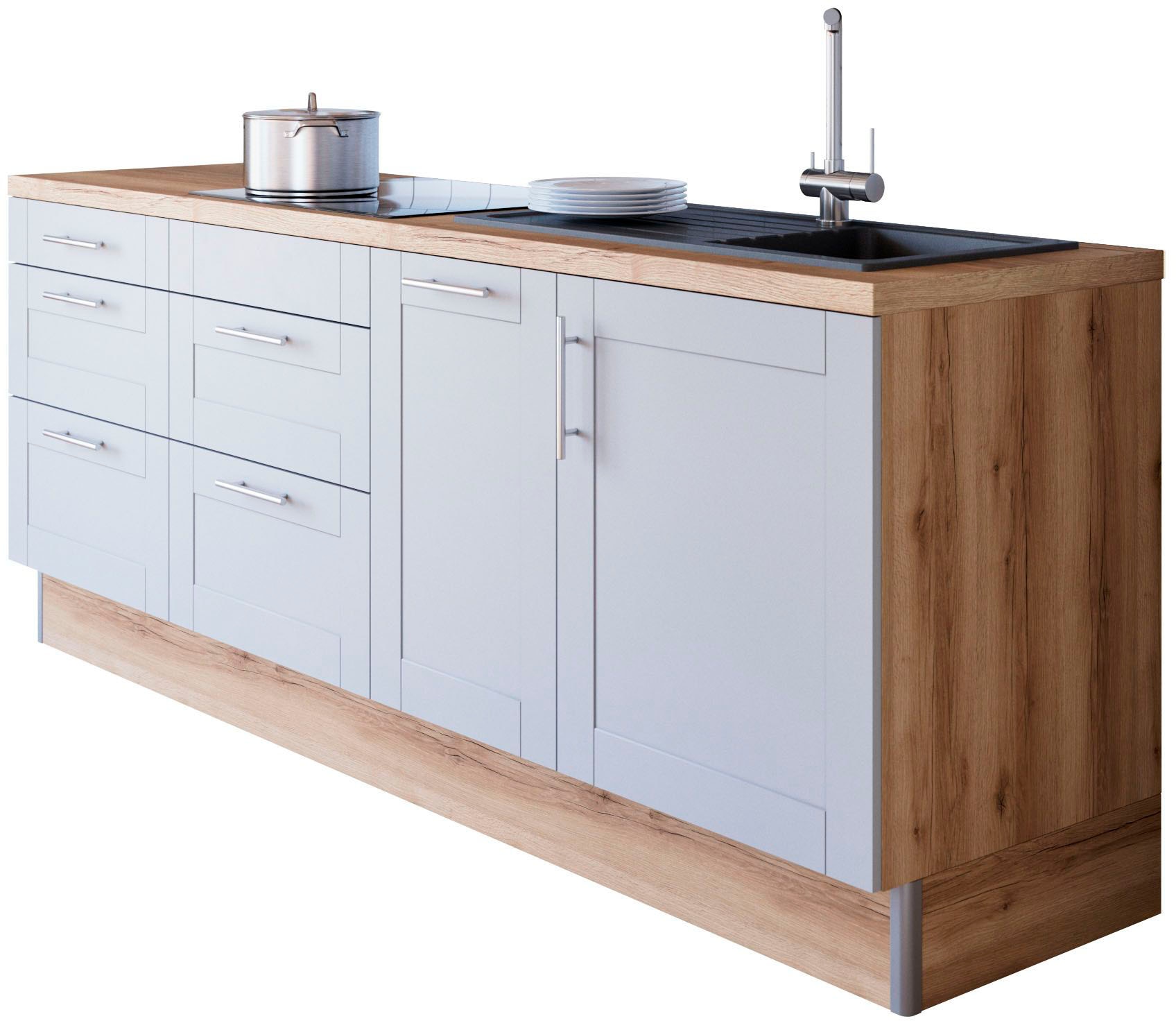 OPTIFIT Küche »Ahus«, Breite 225 cm, wahlw. Mit E-Geräten, Soft Close Funktion, MDF Fronten