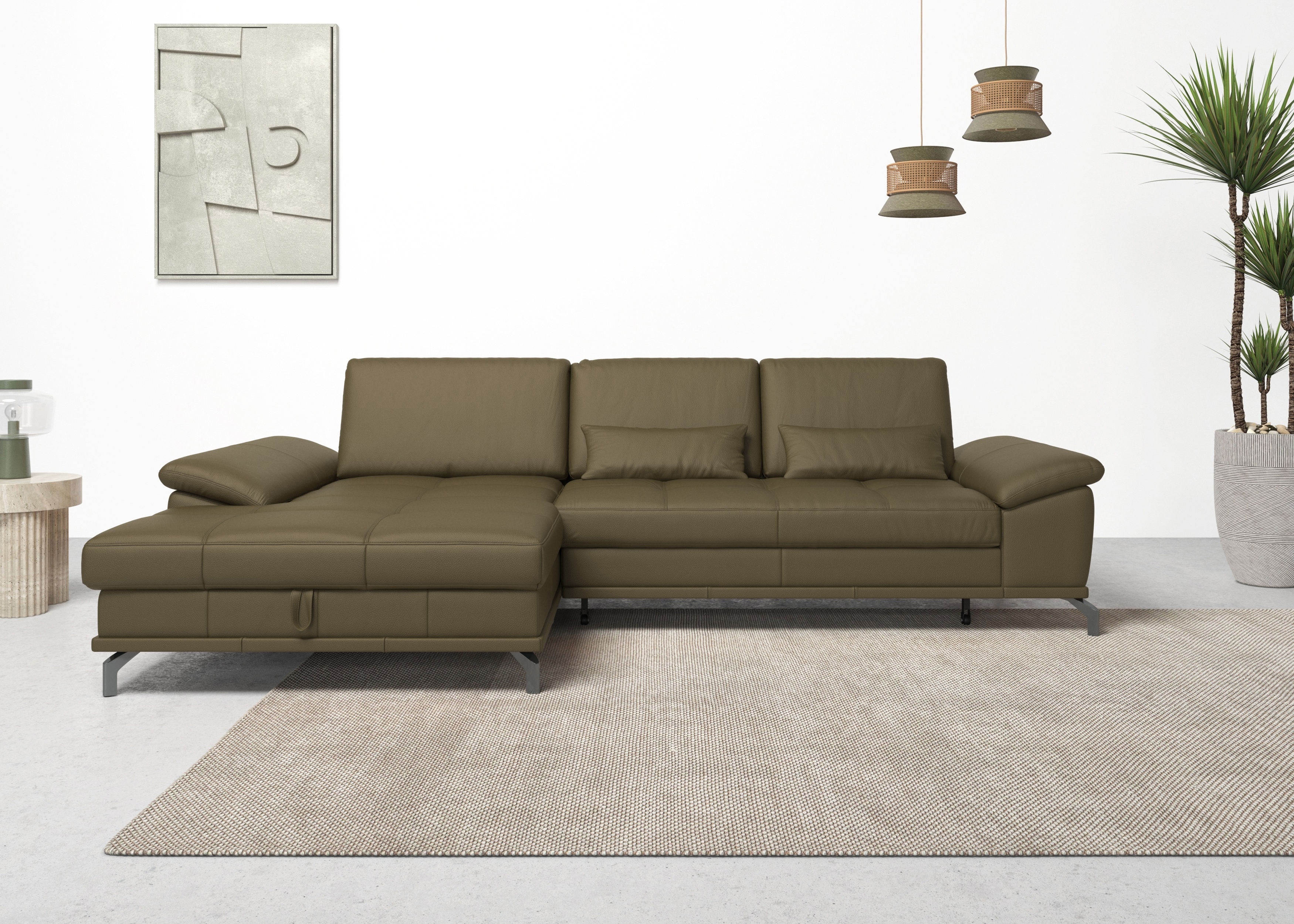OTTO home Ecksofa "Costello L-Form, B: 301cm, Sitztiefen & Armteilverstellung, Federkern" 3 Nierenkissen, mit Schlaffunktion & Bettkasten