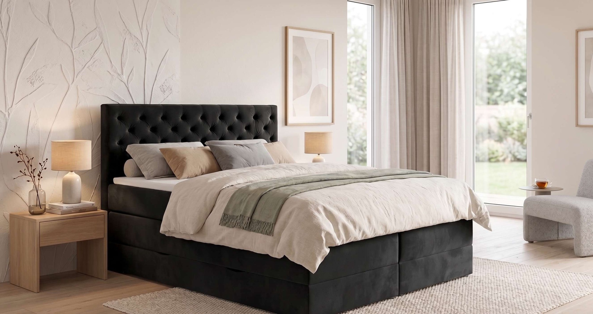 Home affaire Boxspringbett "SELJORD mit Bettkasten, Matratze und Topper, Breite 160 oder 180 cm" Bonnell- oder Taschenfederkernmatratze (H2, H3, H4), mit Knopfheftung