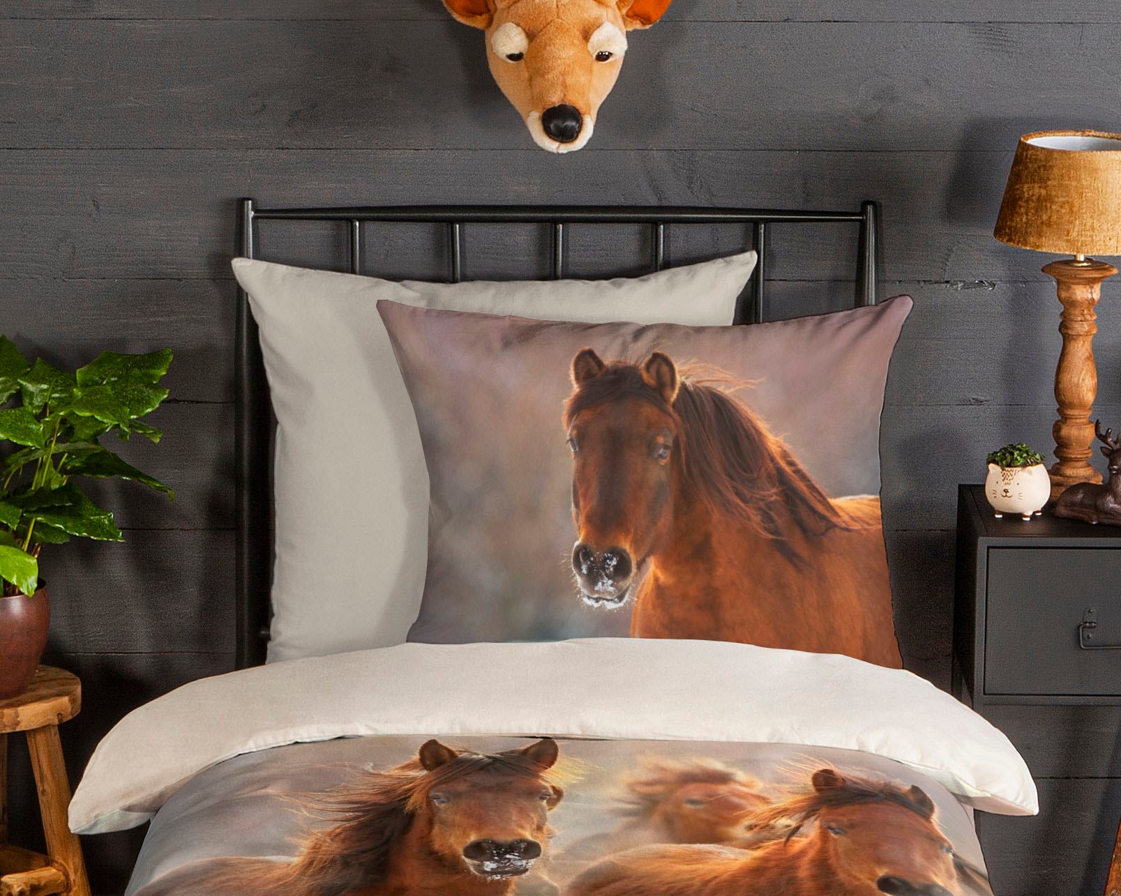 good morning Kinderbettwäsche »Ponies«, Biber, 135x200, Winter, Warm, Reißverschluss, Wendeoptik, Kind, Pferde
