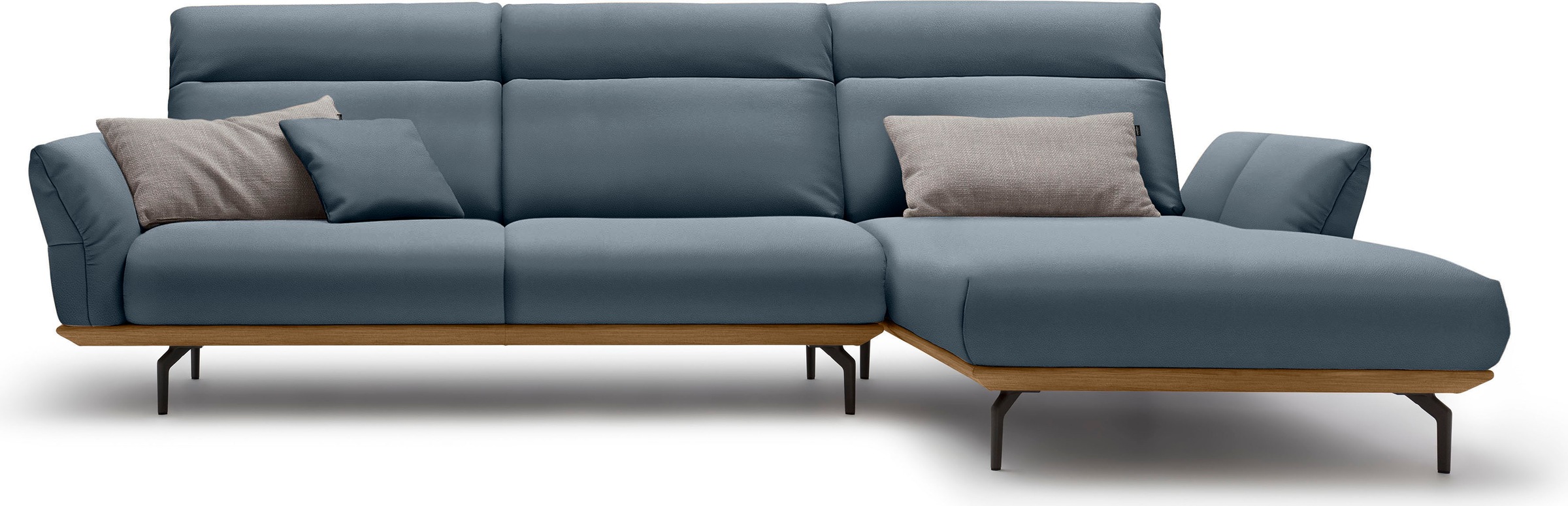 Creation BY ROLF BENZ Ecksofa "CR.460 Design-Sofa der Extraklasse, verstellbare Rückenlehne, L-Form" Sockel in Nussbaum, Winkelfüße in Umbragrau, Breite 318 cm