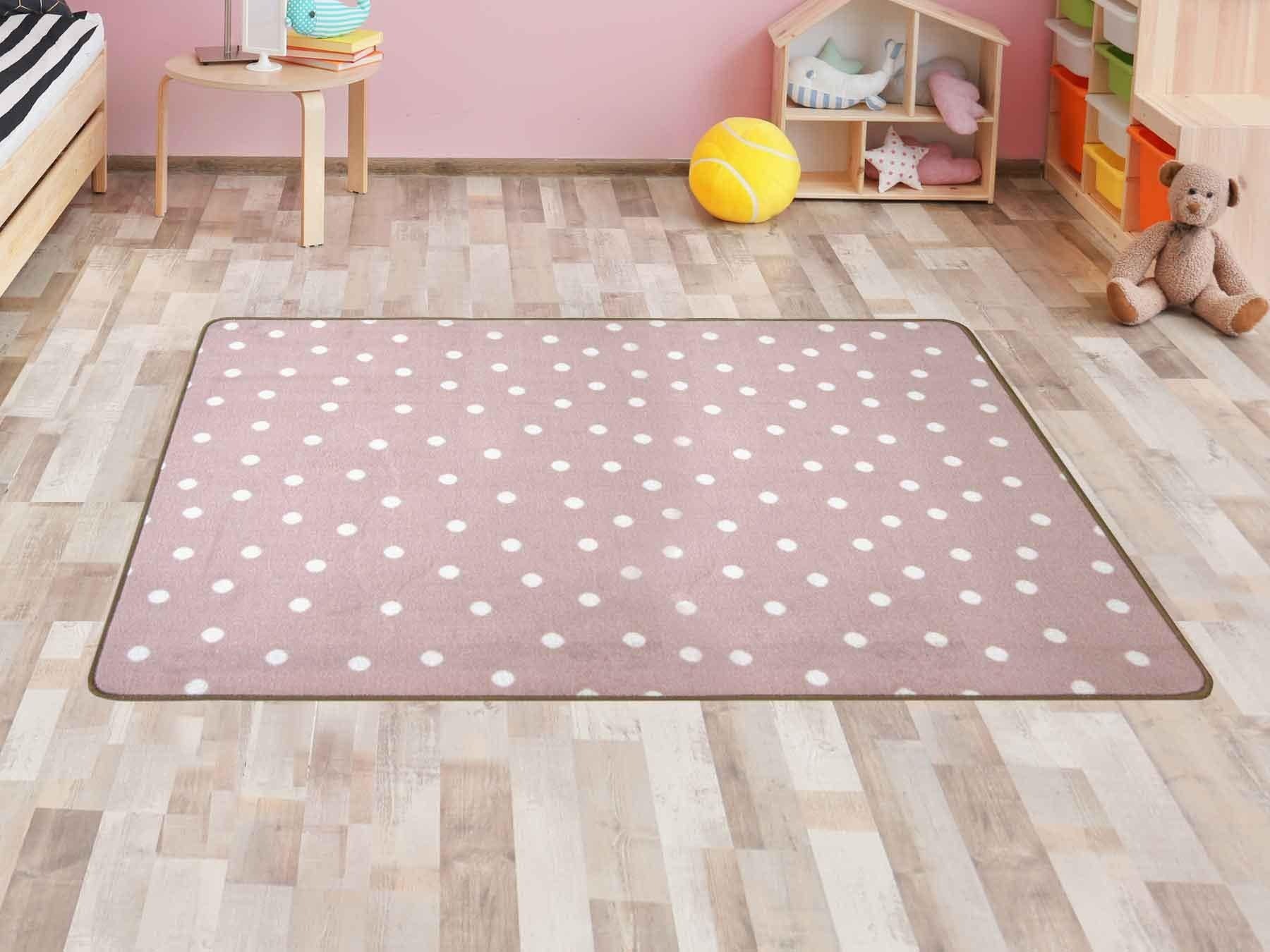 Kinderteppich "PUNTO, Made in Belgium", rosa, B:140cm H:5mm L:200cm, Polyamid, PRIMAFLOR-IDEEN IN TEXTIL, Teppiche, Kinderteppich, Kurzflor, Motiv Punkte, Kinderzimmer 3