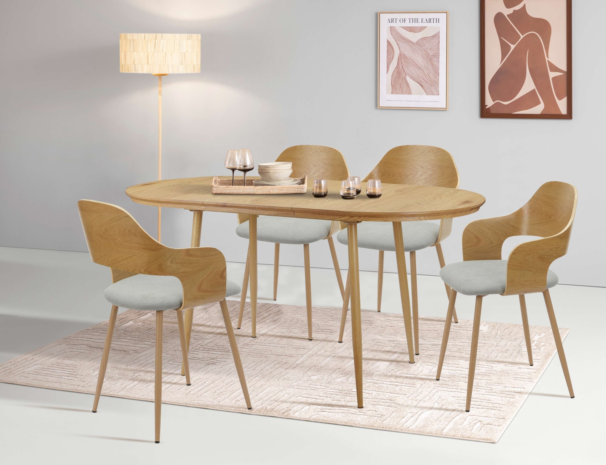 OTTO home Essgruppe "Belleville Tischgruppe Stühle Ausziehtisch" Set, 5 Stk. tlg. Tisch mit Einlegeplatte