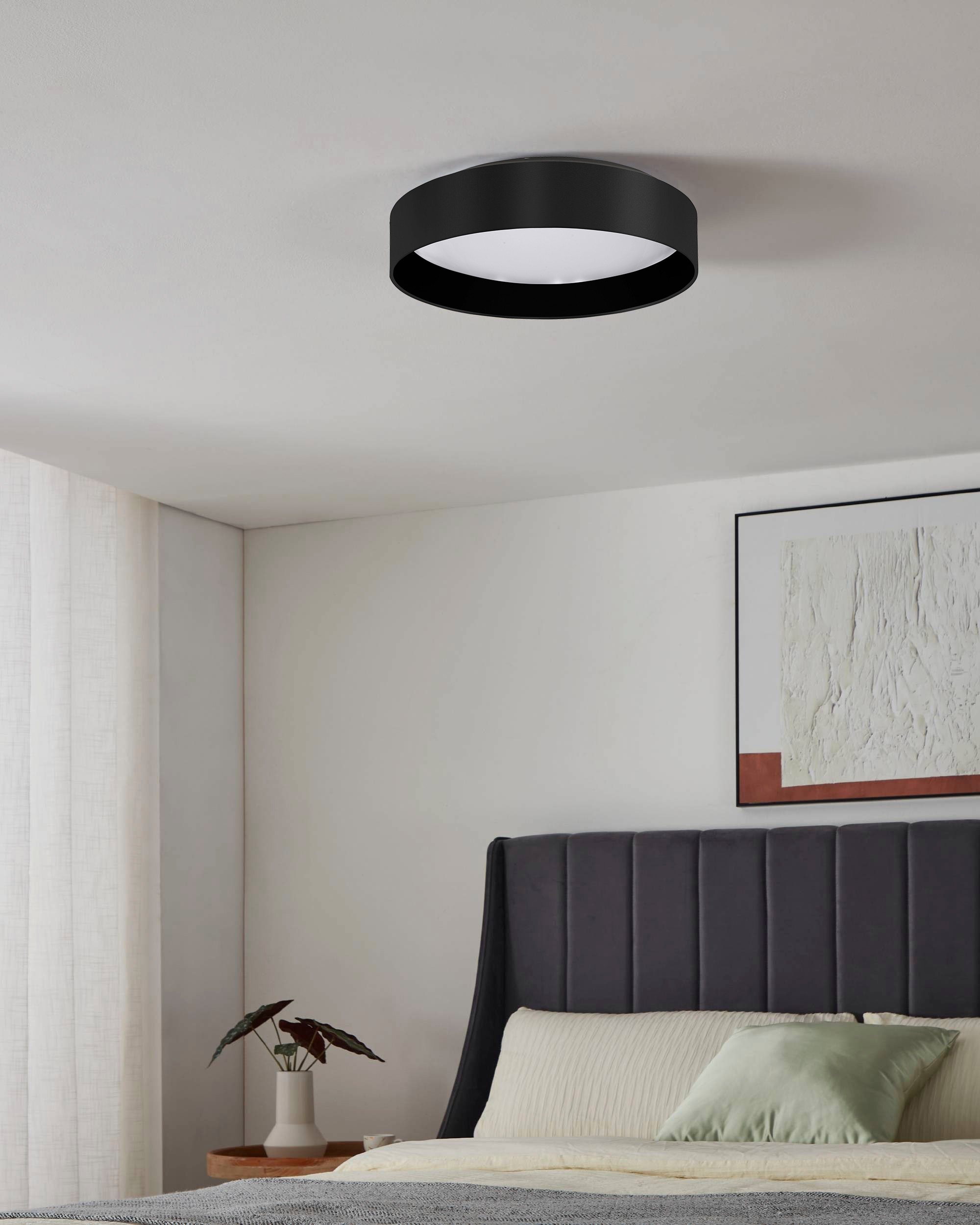 Leonique LED Deckenleuchte »Juria«, 1 flammig, Leuchtmittel LED-Modul | LED fest integriert, Deckenlampe Ø38 x H9 cm mit Textil-/Stoffschirm, CCT, Fernbedienung