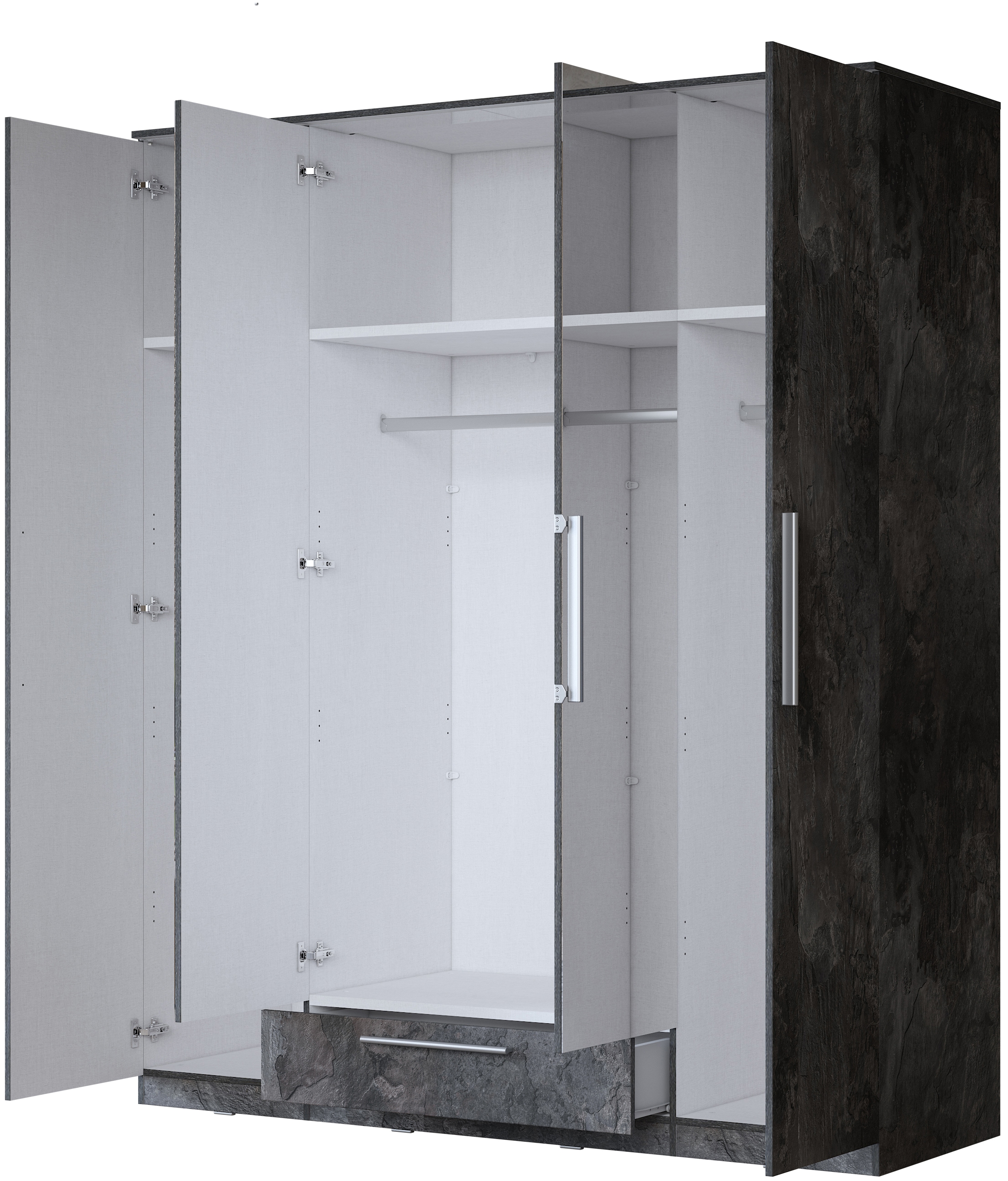 INOSIGN Kleiderschrank »India, FSC-zertifizierter Holzwerkstoff, Made in Europe«, (in Schieferoptik oder weiß mit Hochglanzfront), mit Beleuchtung und Fernbedienung, 181 oder 225x215x60cm