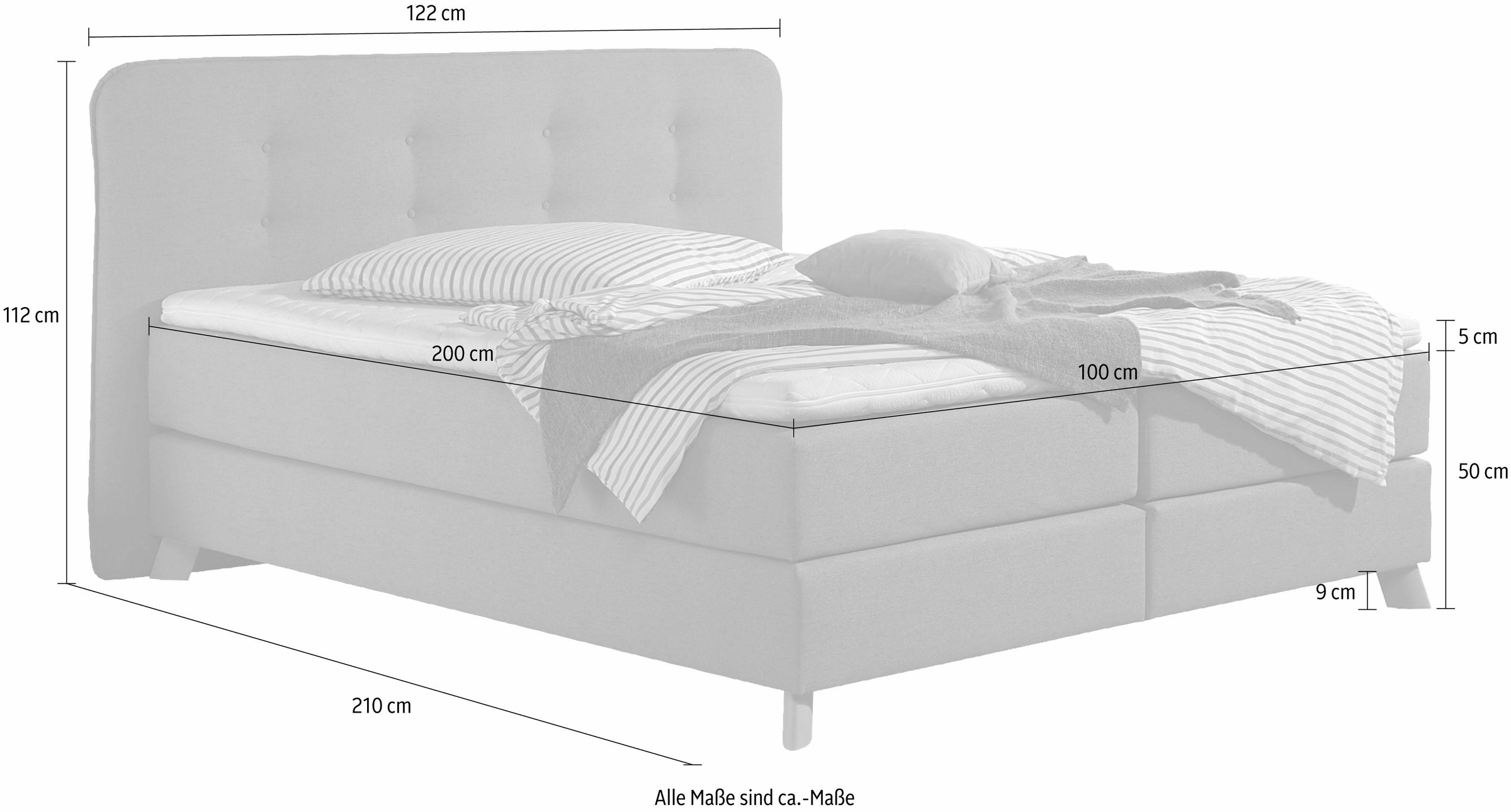Home affaire Boxspringbett »Cecina« in 5 Breiten, 3 Ausführungen, 2 Härtegrade, Knopfheftung, Topper