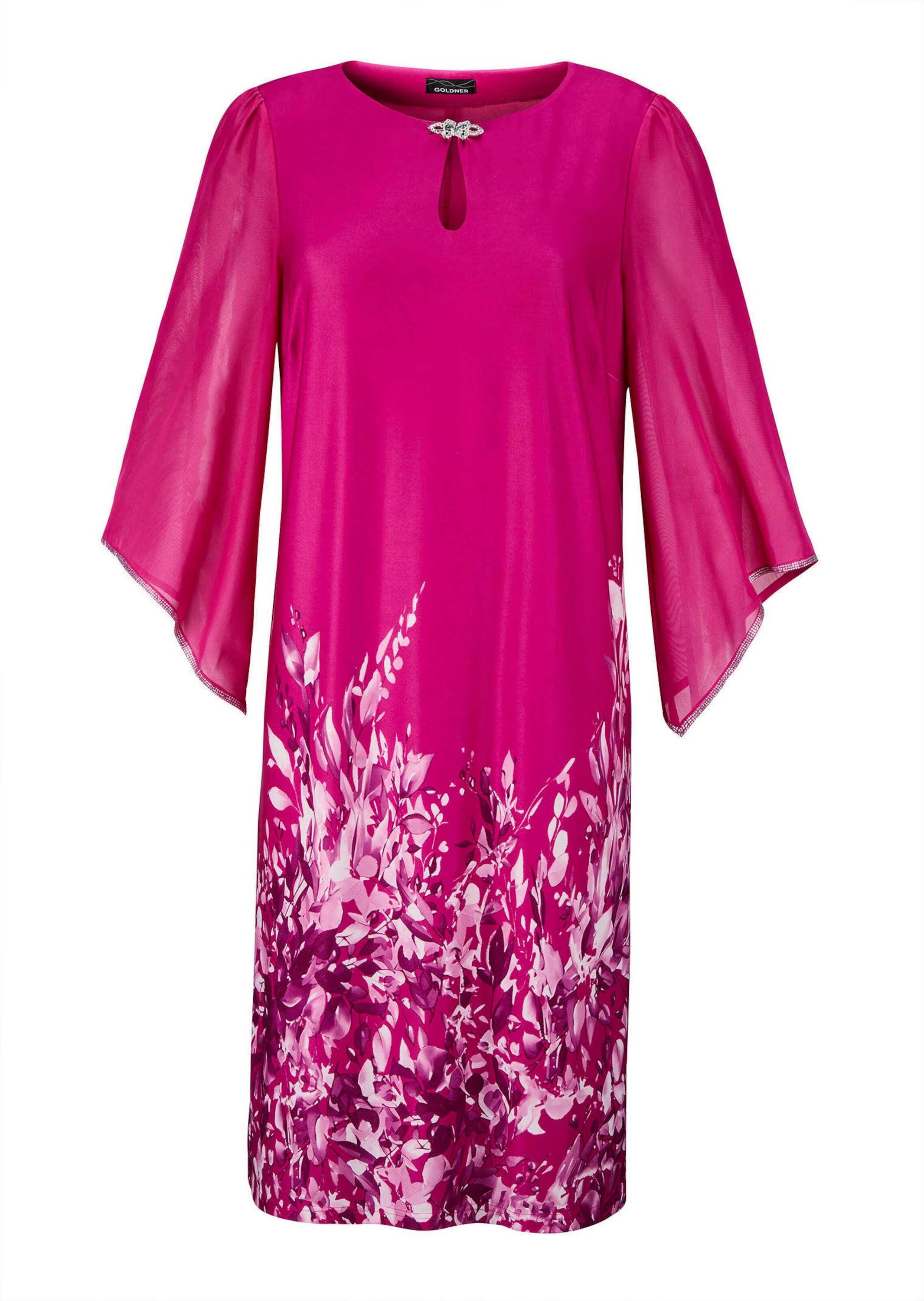 GOLDNER "Pinkes elegantes Kleid mit 3/4-Arm aus Chiffon" Glitzersteine