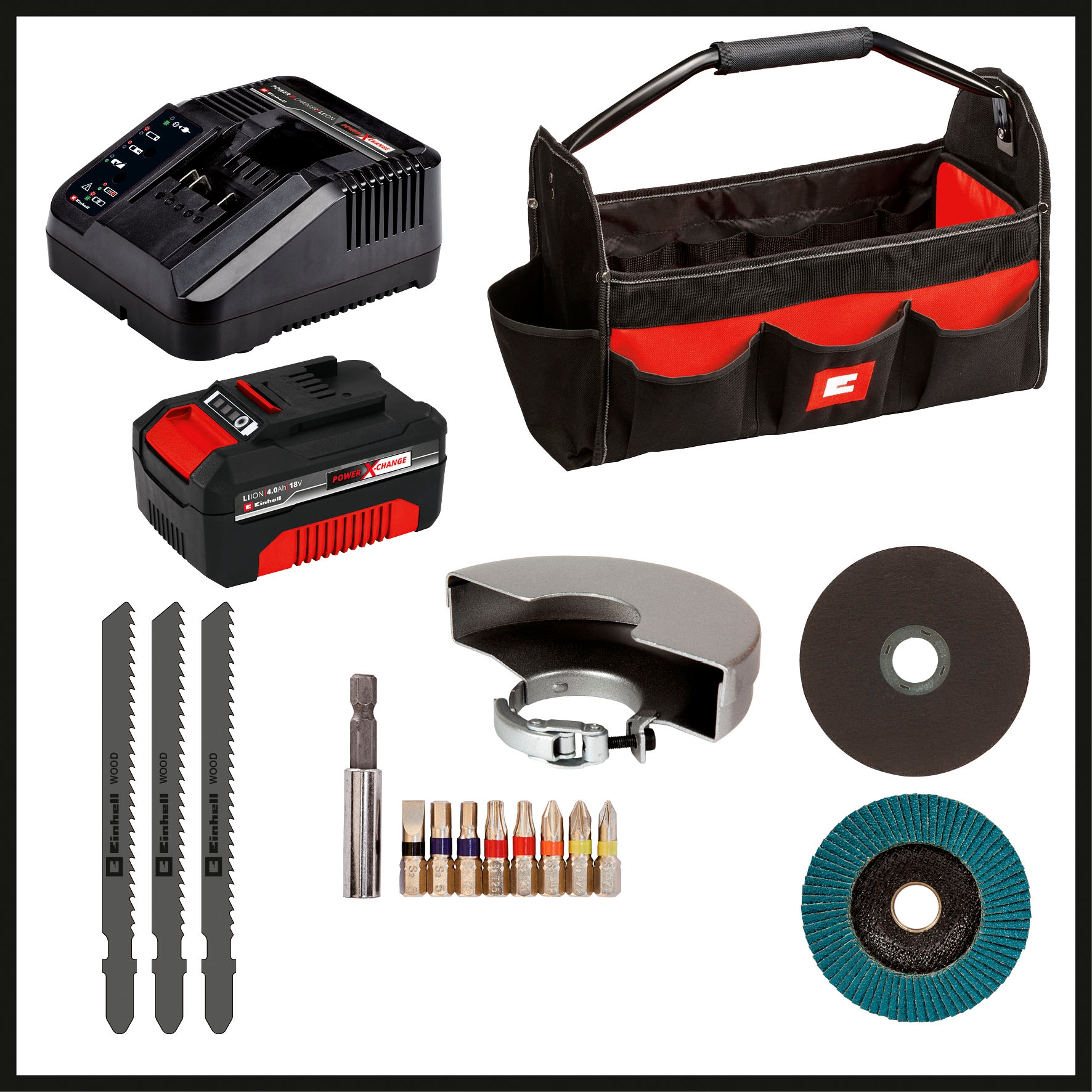 Einhell Elektrowerkzeug-Set »TE-TK 18/3 Li Kit (JS+CD+AG)« Set, 13 Stk. tlg. Akku-Bohrschrauber, -Winkelschleifer und -Stichsäge, Tasche