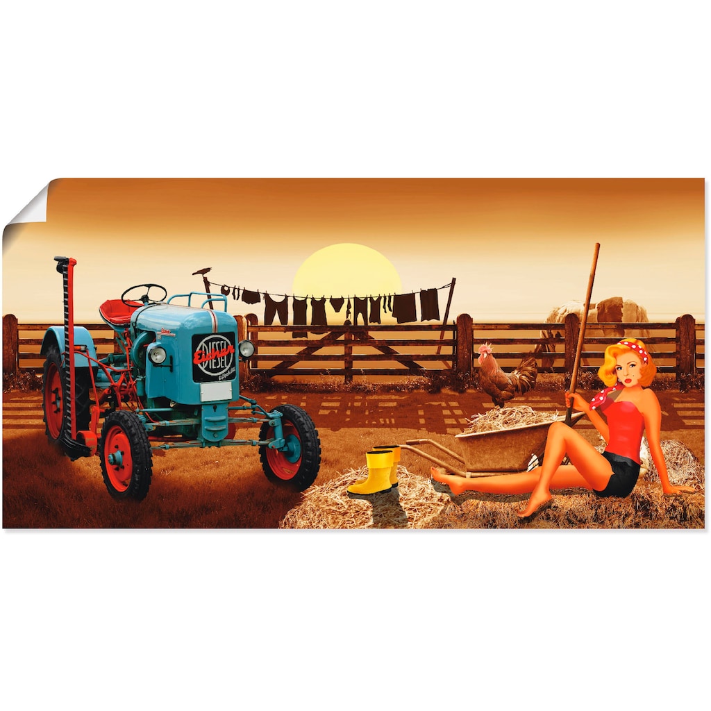 Artland Poster »Pin Up Girl mit Traktor auf Bauernhof«, Traktoren, (1 St.)