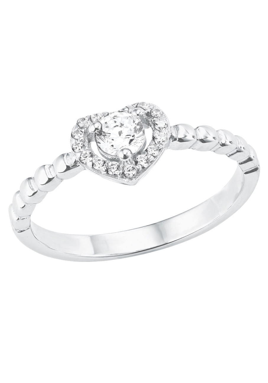 Silberring AMOR "Herz" Gr. 19, silber (silberfarben, kristallweiß), Fingerringe, Damen, 19, Silber 925 (Sterlingsilber), Silberring, mit Zirkonia (synth.) 3