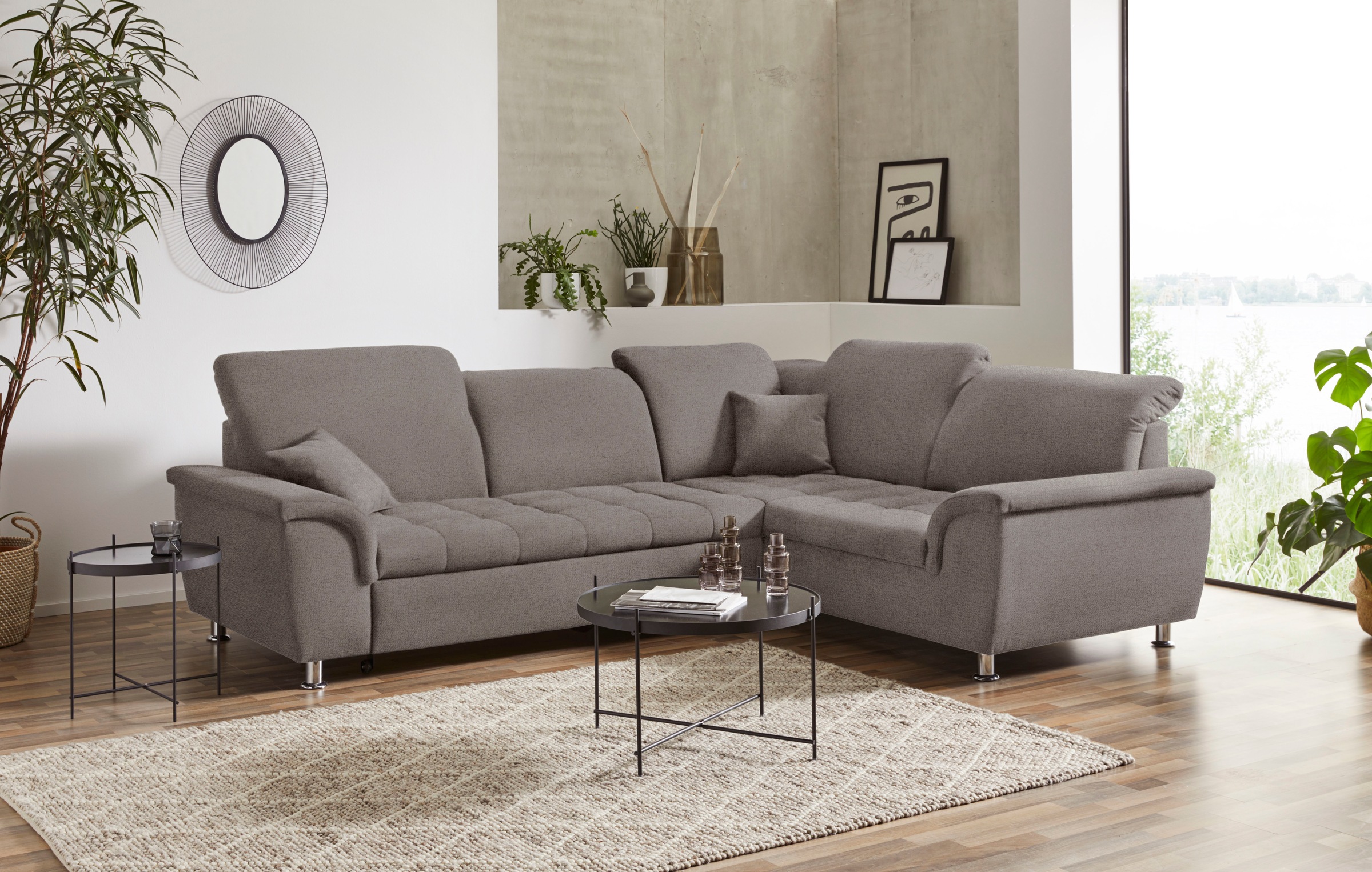 DOMO collection Ecksofa "FRANZI zeitlos und elegant, moderne Sitzheftung, L-Form" wahlweise mit Kopfteilverstellung (dann Breite: 275 cm)