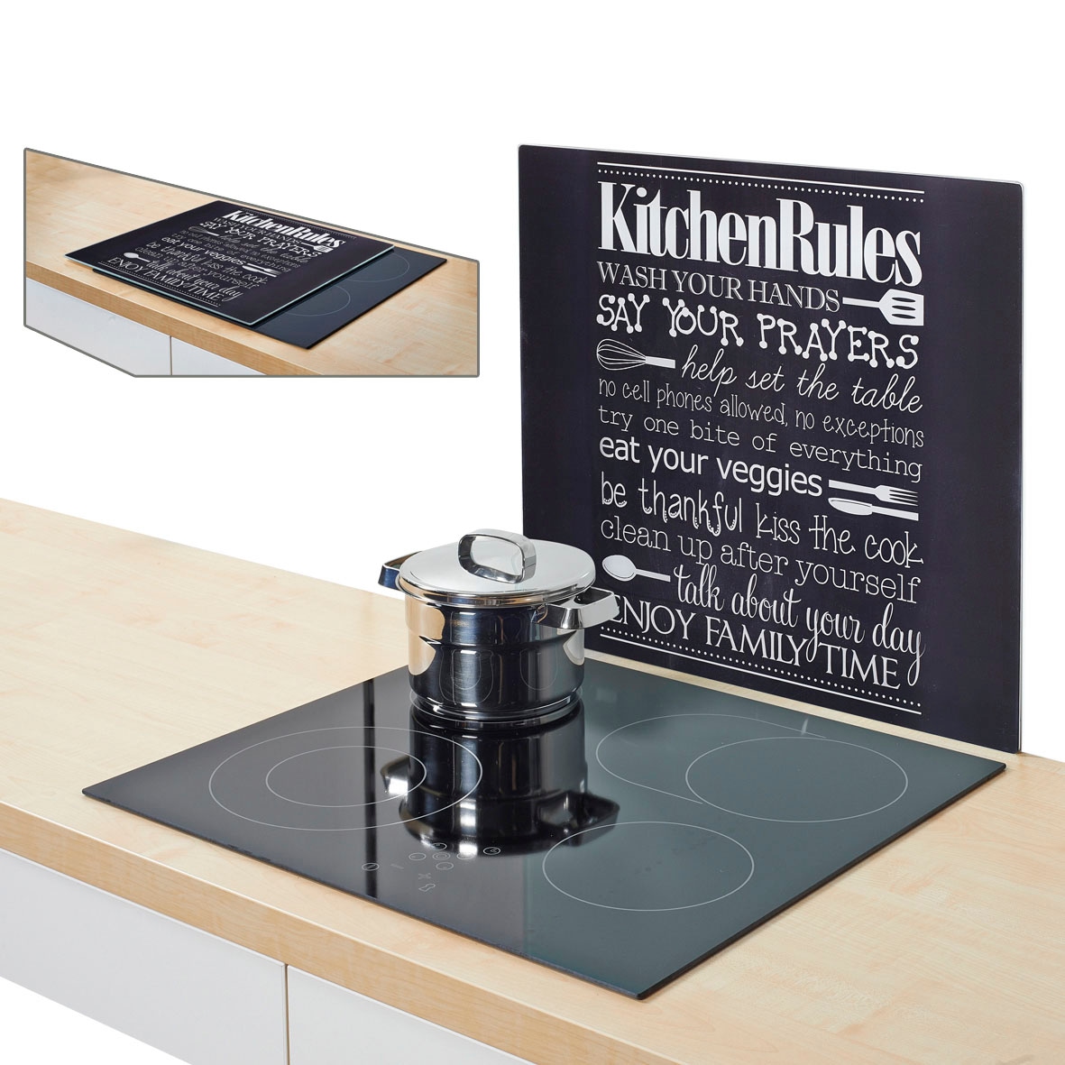 Zeller Present Herdblende-/Abdeckplatte "Kitchen Rules", (1 tlg.), Klett & Flausch Befestigung