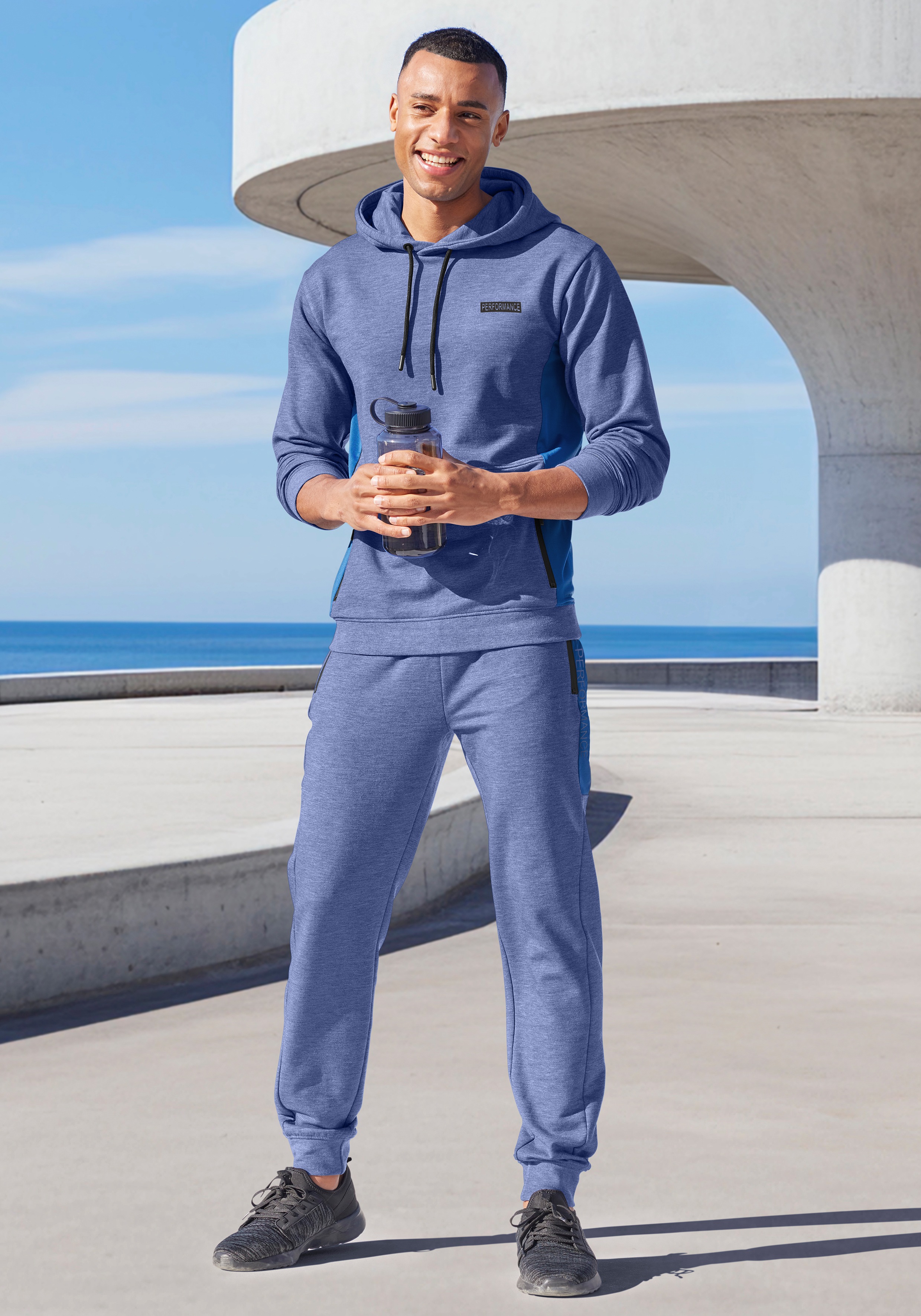 Thumbnail - AUTHENTIC LE JOGGER Kapuzenpullover, melierte Optik, mit Reißverschlusstasche