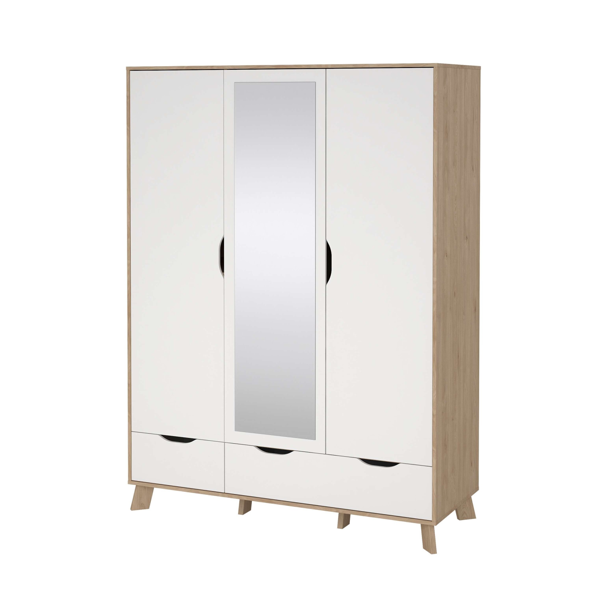 andas Kleiderschrank »Ikast Drehtürenschrank, Spiegeltür, Aufbewahrung, Schrank, Stauraum«, 1 Spiegeltür, 2 Türen, 3 Schubladen, Höhe 201 cm, Breite 147 cm
