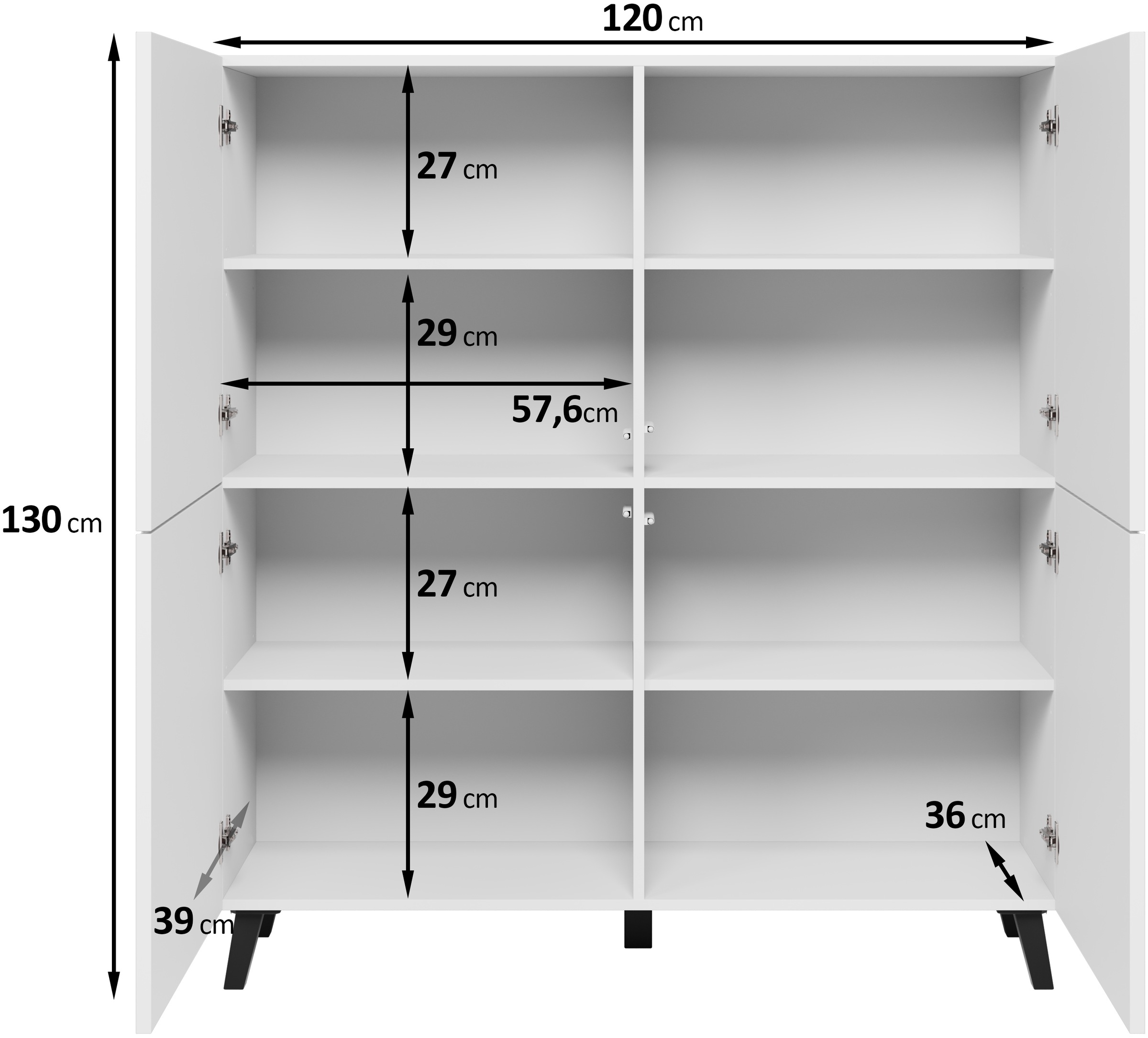 Home affaire Highboard »HIGHBOARD PHUKET II, Stilvolle, grifflose Hochkommode, Breite 120cm« Mit 4 Türen und 8 Fächern und höhenverstellbaren Einlegeböden