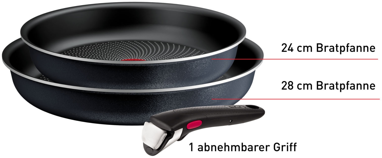 Tefal Pfannen-Set »Ingenio So'Light«, Aluminium, (Set, 3 tlg.), Light Tech Technology, abnehmbarer Griff, platzsparend, made in France