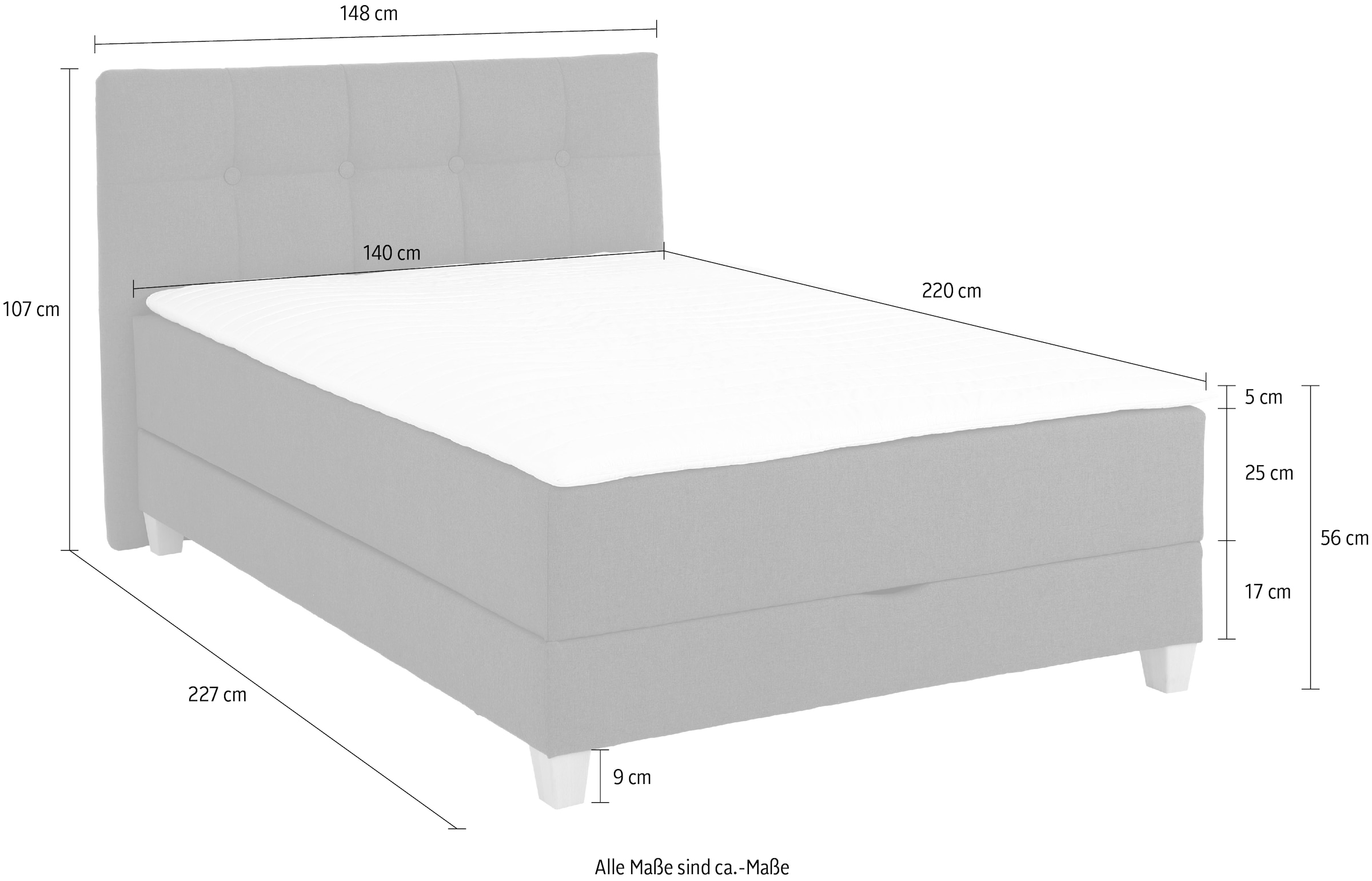 Home affaire Boxbett »Lonrai«, in H2,H3 & H4 und XXL - Überlänge 220cm wählbar, inkl. Topper