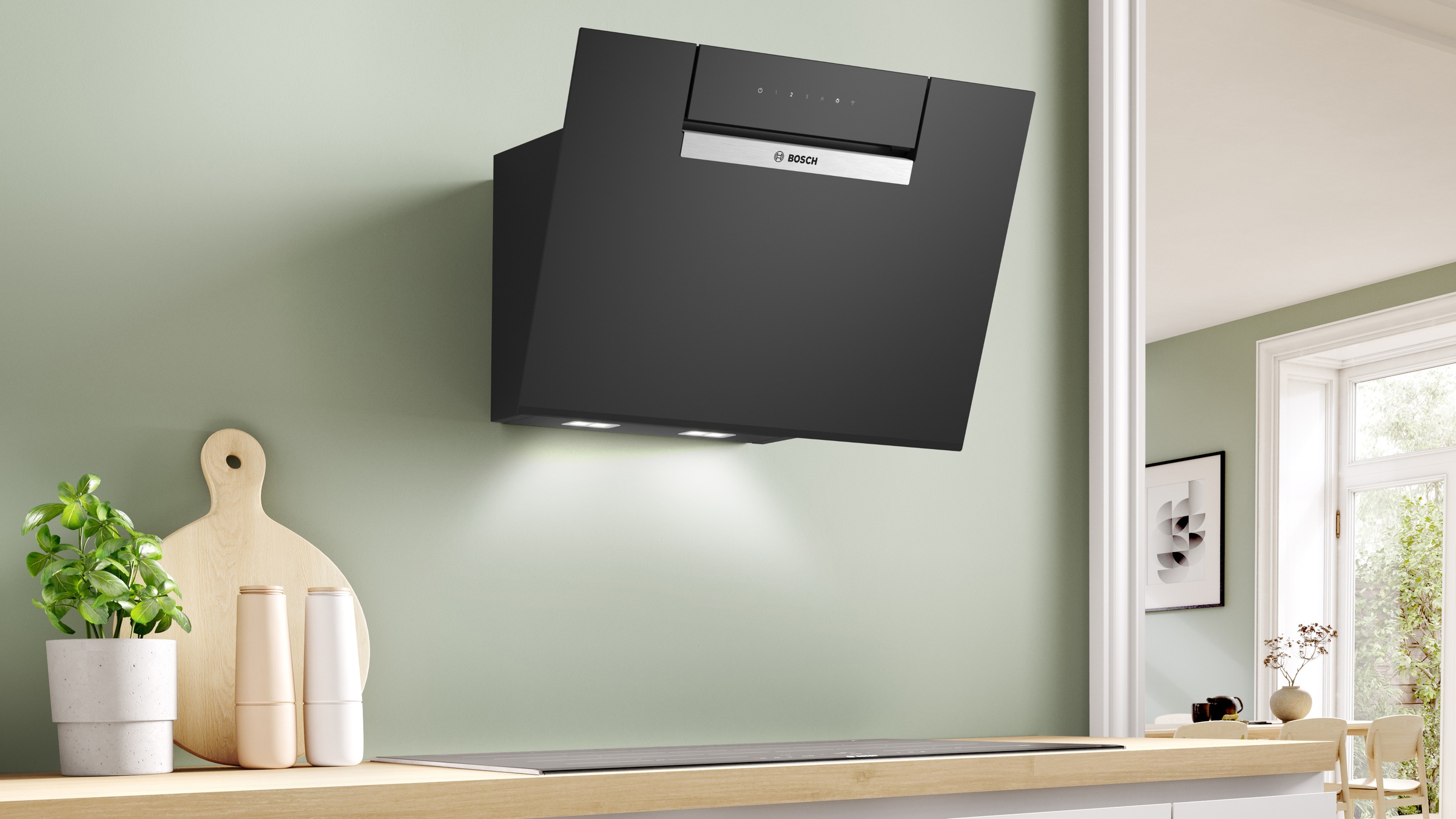 BOSCH Kopffreihaube "DWJ67FN60" Serie Serie 4 Leiser SilentPowerDrive & smarte, automatische Dunstabzugshaube