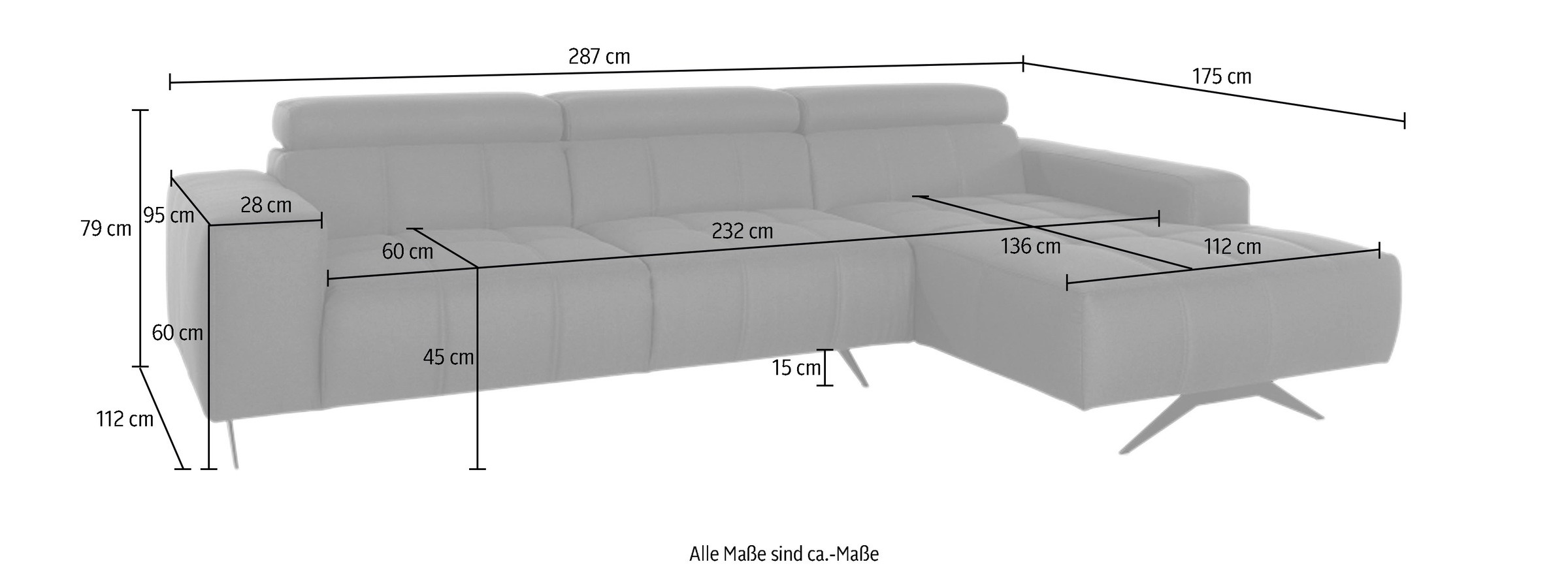 Thumbnail - DOMO collection Ecksofa "Trento L-Form, mit Kufenfuß oder Einzelfuß", wahlweise mit Kopfteilverstellung, Recamiere links...