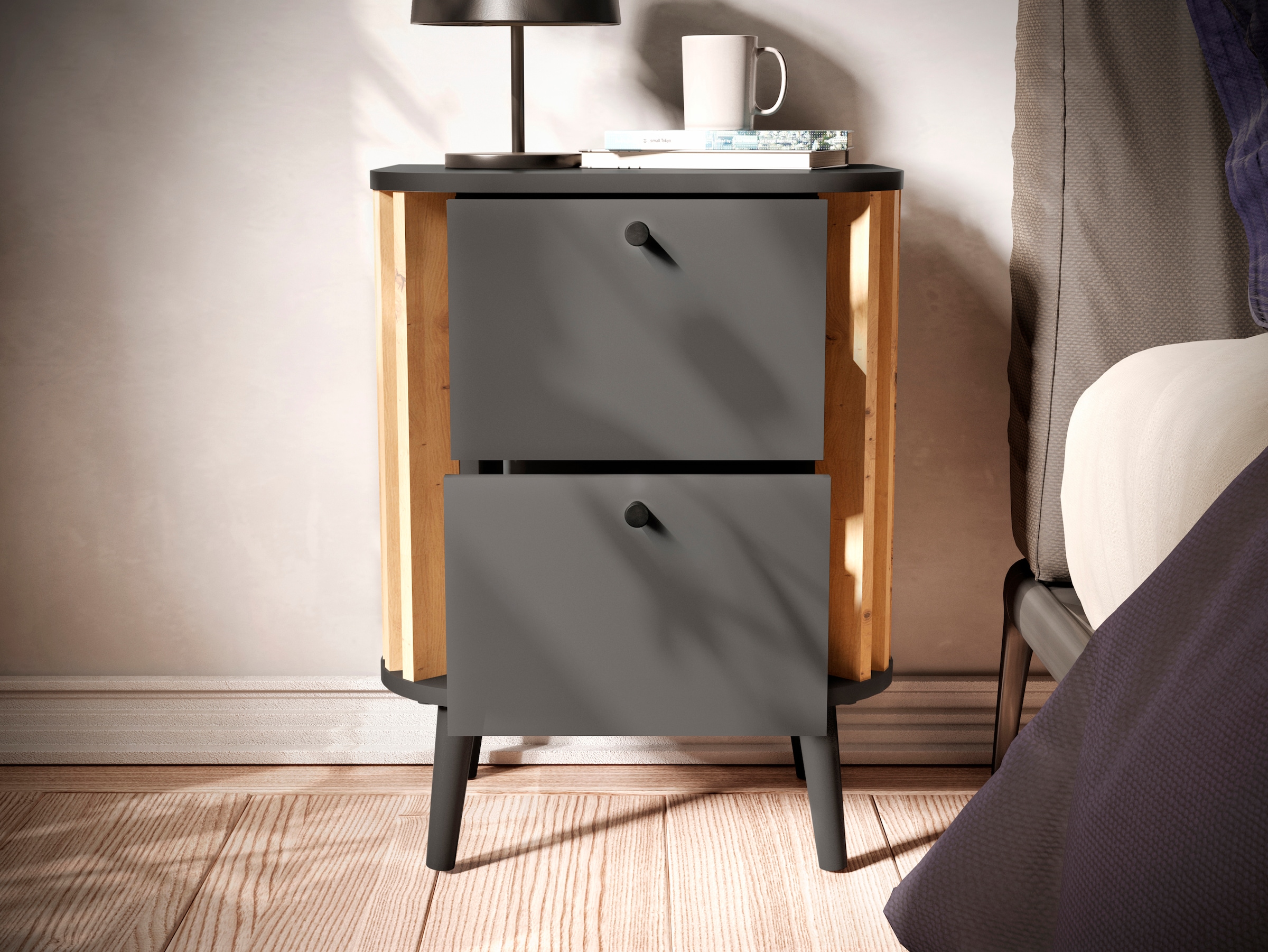 Home affaire Kommode "Stavanger, Höhe 60 cm, Paneel-Stäbchen-Optik, 2 Schub günstig online kaufen