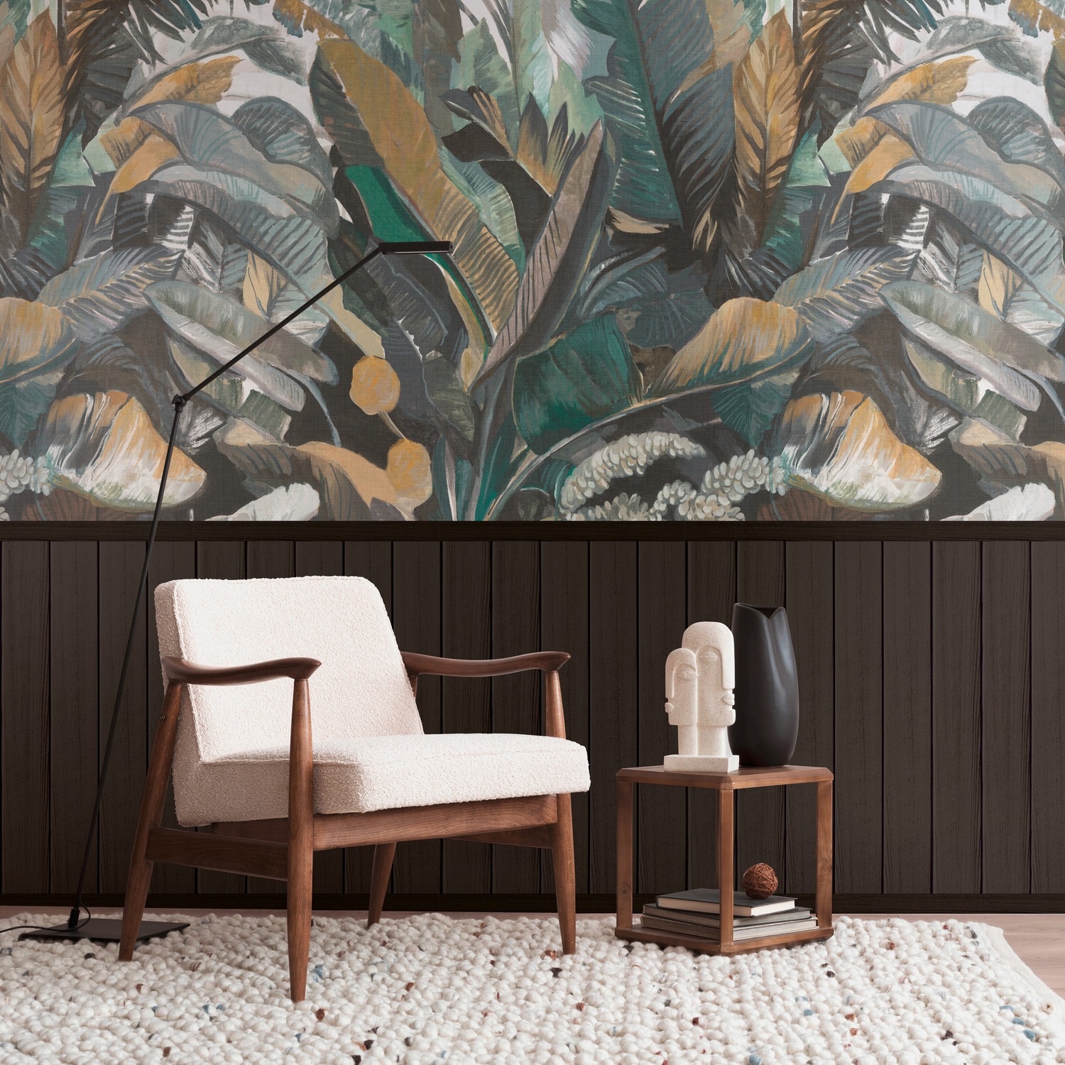 Living Walls Fototapete "Wallpanel Tapete Wandpaneele Motivtapete Dschungel Landhaus" Matt Strukturiert Vliestapete Blätter Für Schlafzimmer Küche