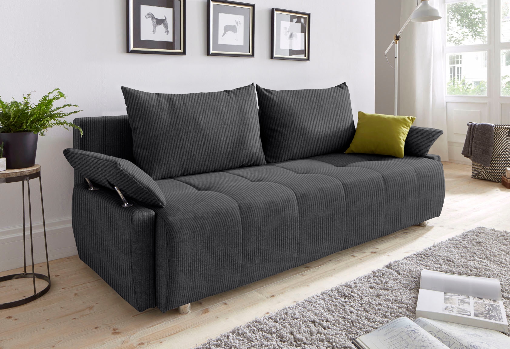 COLLECTION AB Schlafsofa "Funtastic, B: 212 cm, Liegefl. 145x187 cm, Armteilverstellung" Schlaffunktion, Bettkasten & Zierkissen, Gästebett mit Federkern
