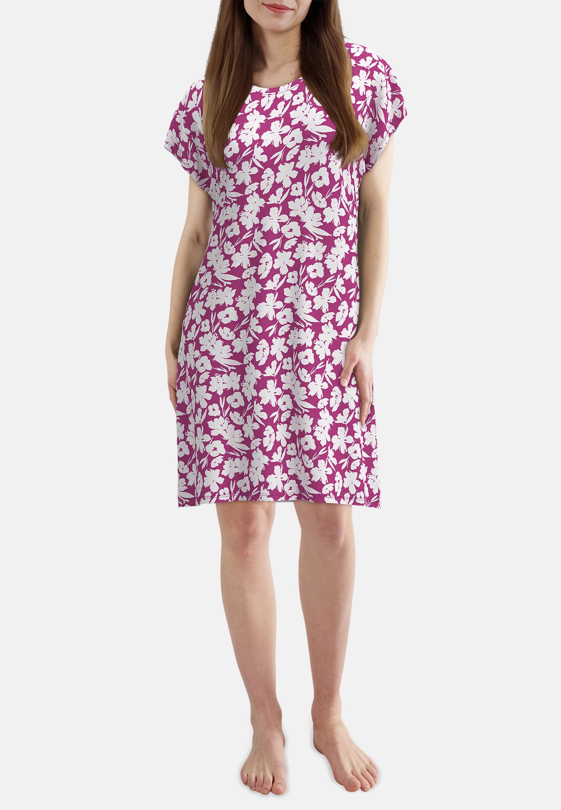 GÖTZBURG Nachthemd knielang, Kurzarm, Rundhalsausschnitt, geblümt, Baumwolle