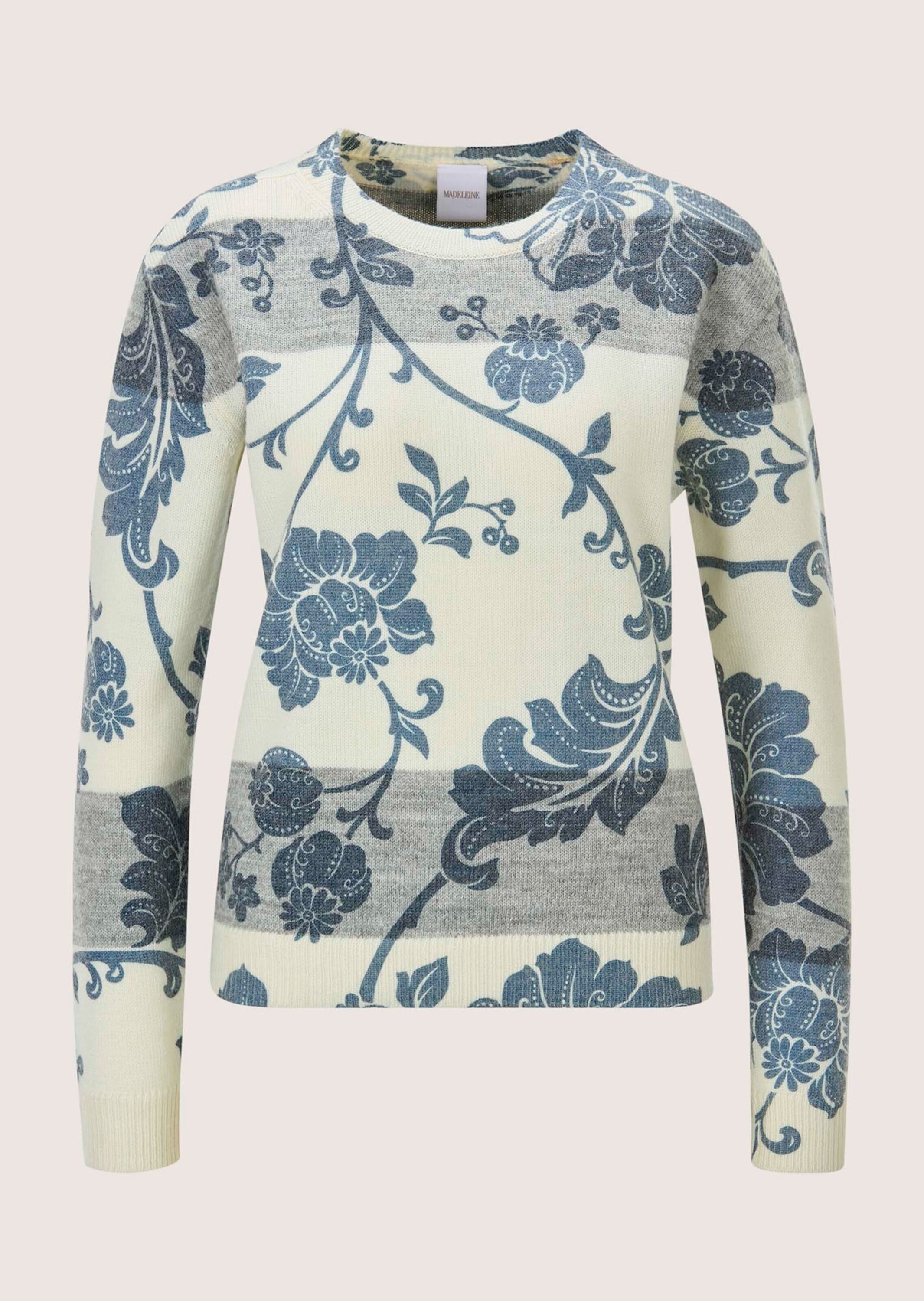 MADELEINE "Strickpullover Rundhals-Pullover im Muster-Mix" Muster-Mix, gestreift und floral bedruckt