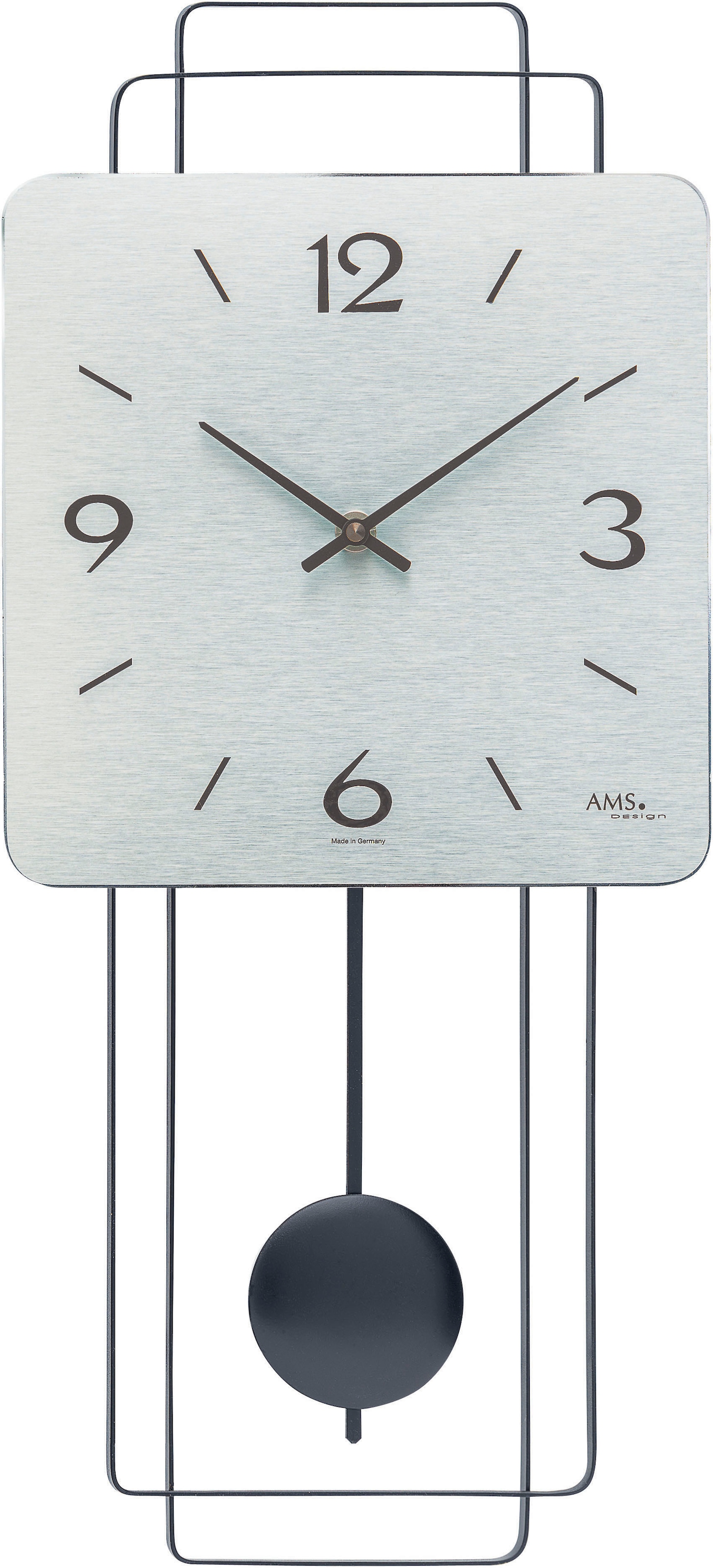 Pendelwanduhr AMS, silber (schwarz, silberfarben), Wanduhren, B/H/L: 23cm x 5cm x 50cm, Quarzuhr, Messinggehäuse,Esszimmer,Wohnzimmer,Made in Germany