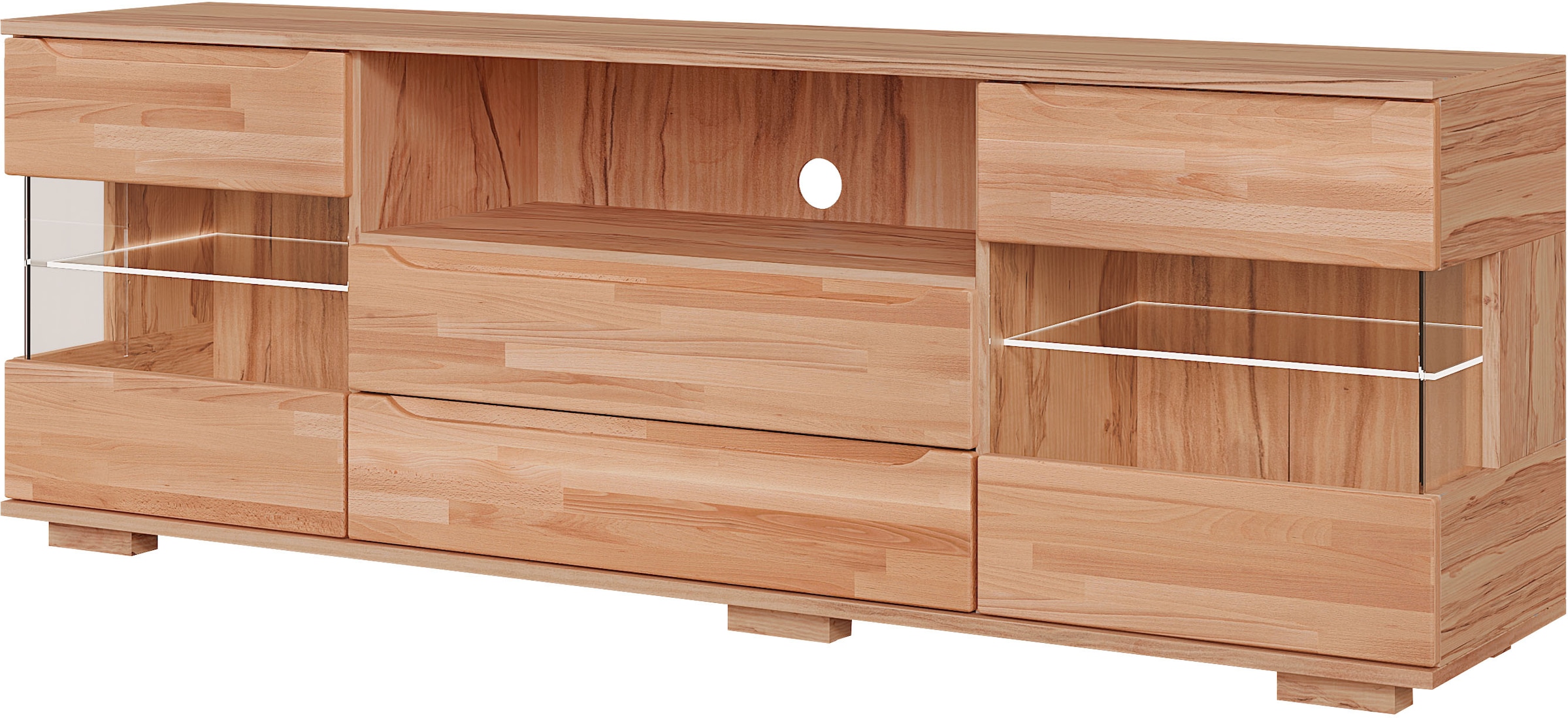 OTTO home Sideboard »VETRO Teilmassiv, Fronten Massivholz, Wohnzimmer, Stauraum,Griffmulde« B/T/H:180/40/63cm, 2Schubladen, 4 geschlossene & 2 offene Fächer