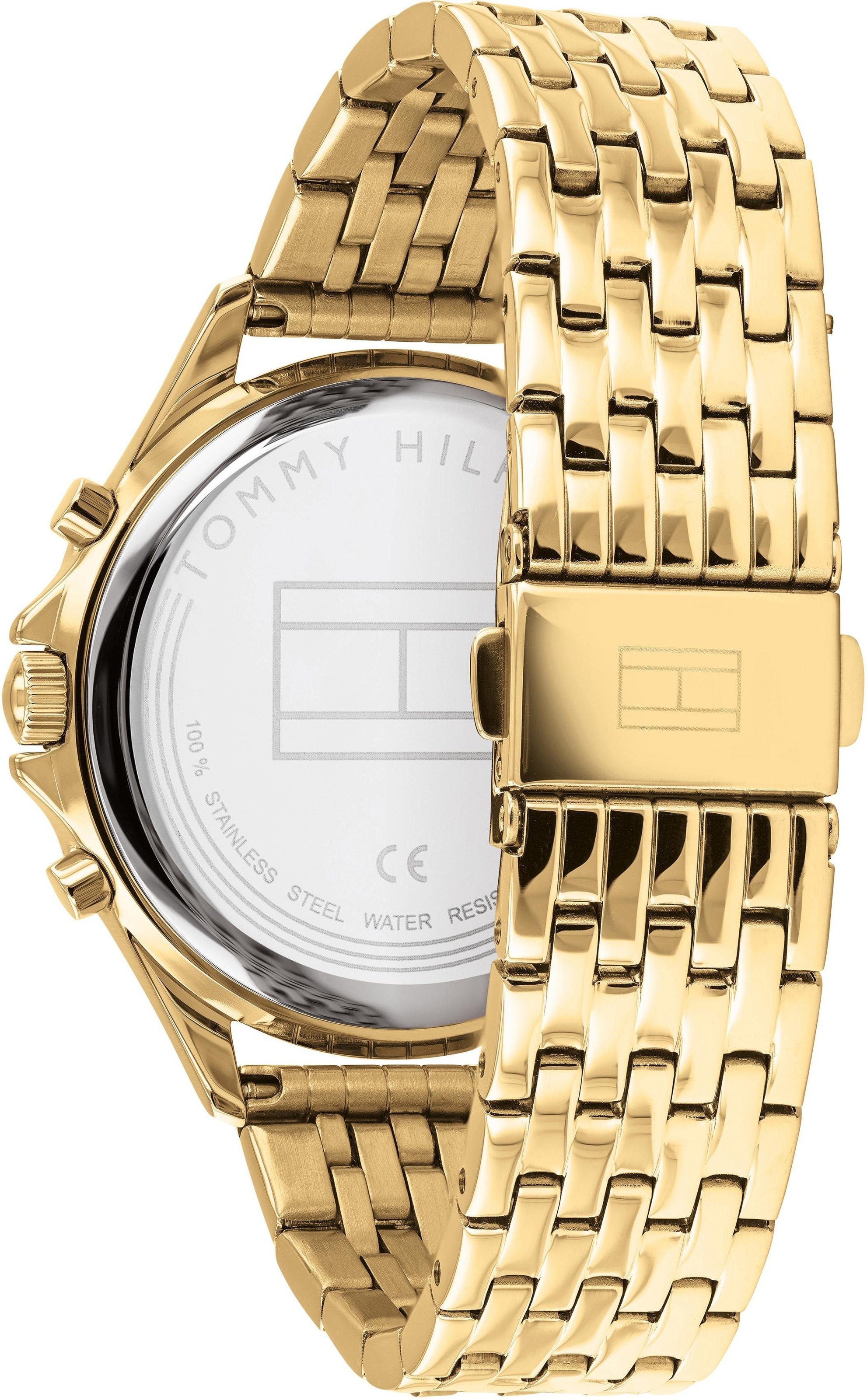 Tommy Hilfiger Multifunktionsuhr »ARI«, Quarzuhr, Armbanduhr, Damenuhr, Datum, Edelstahlarmband, Glassteine